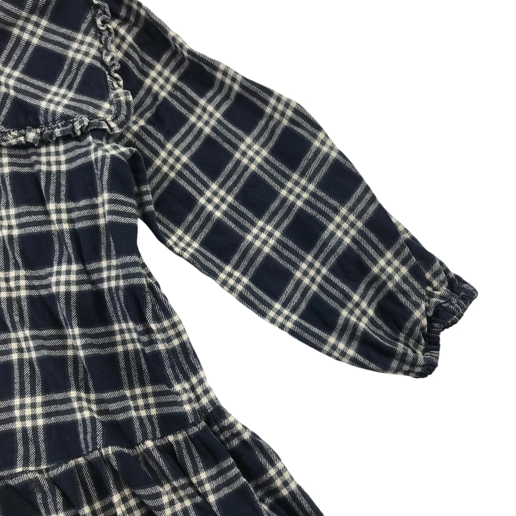Next dress 5-6 years navy check pattern long sleeve drop waist contrast collar cotton