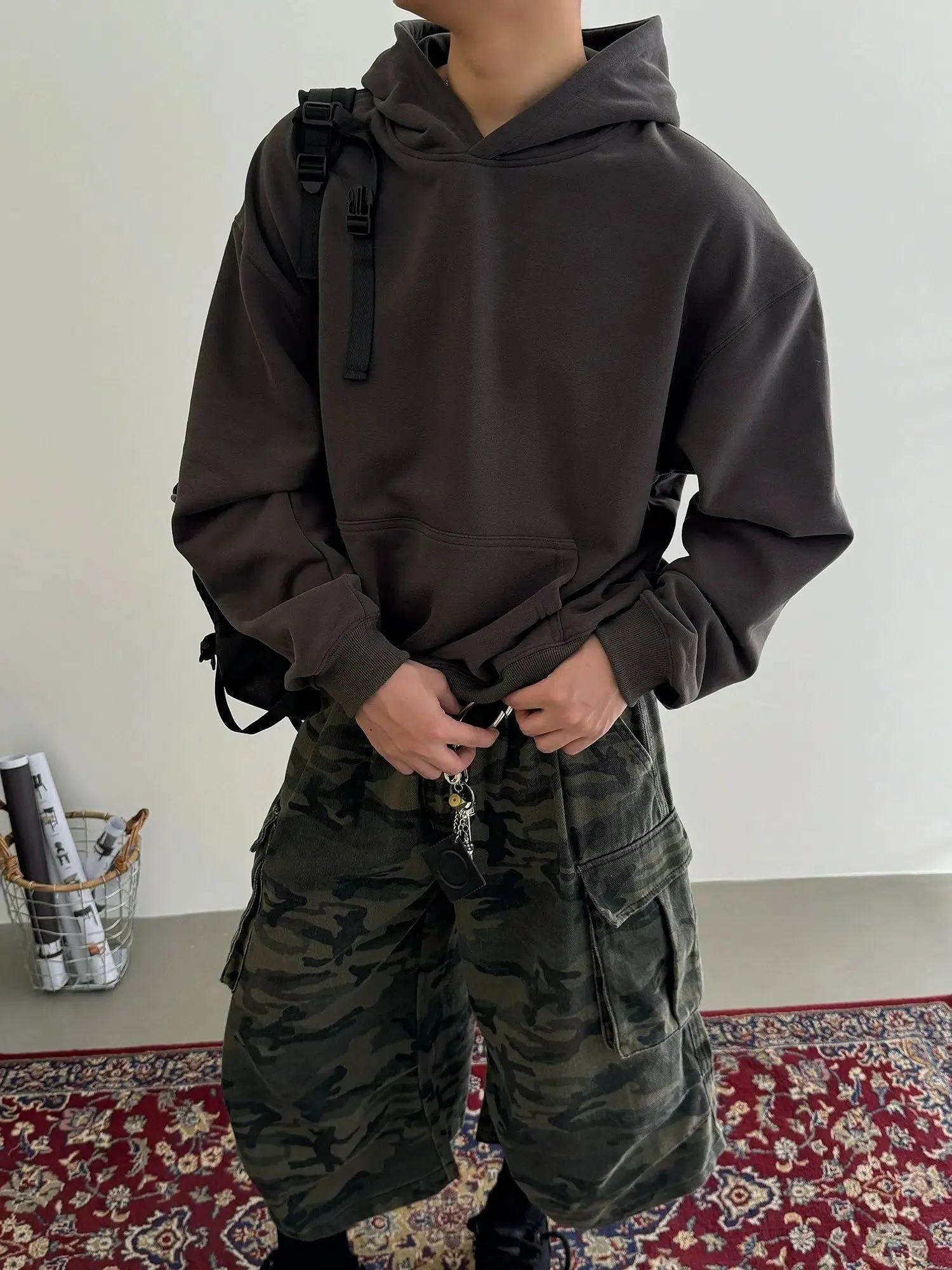 Nine Solid Color Kangaroo Pocket Hoodie