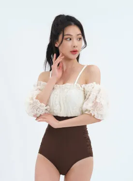 Off the Shoulder Lace Top One Piece Swimsuit