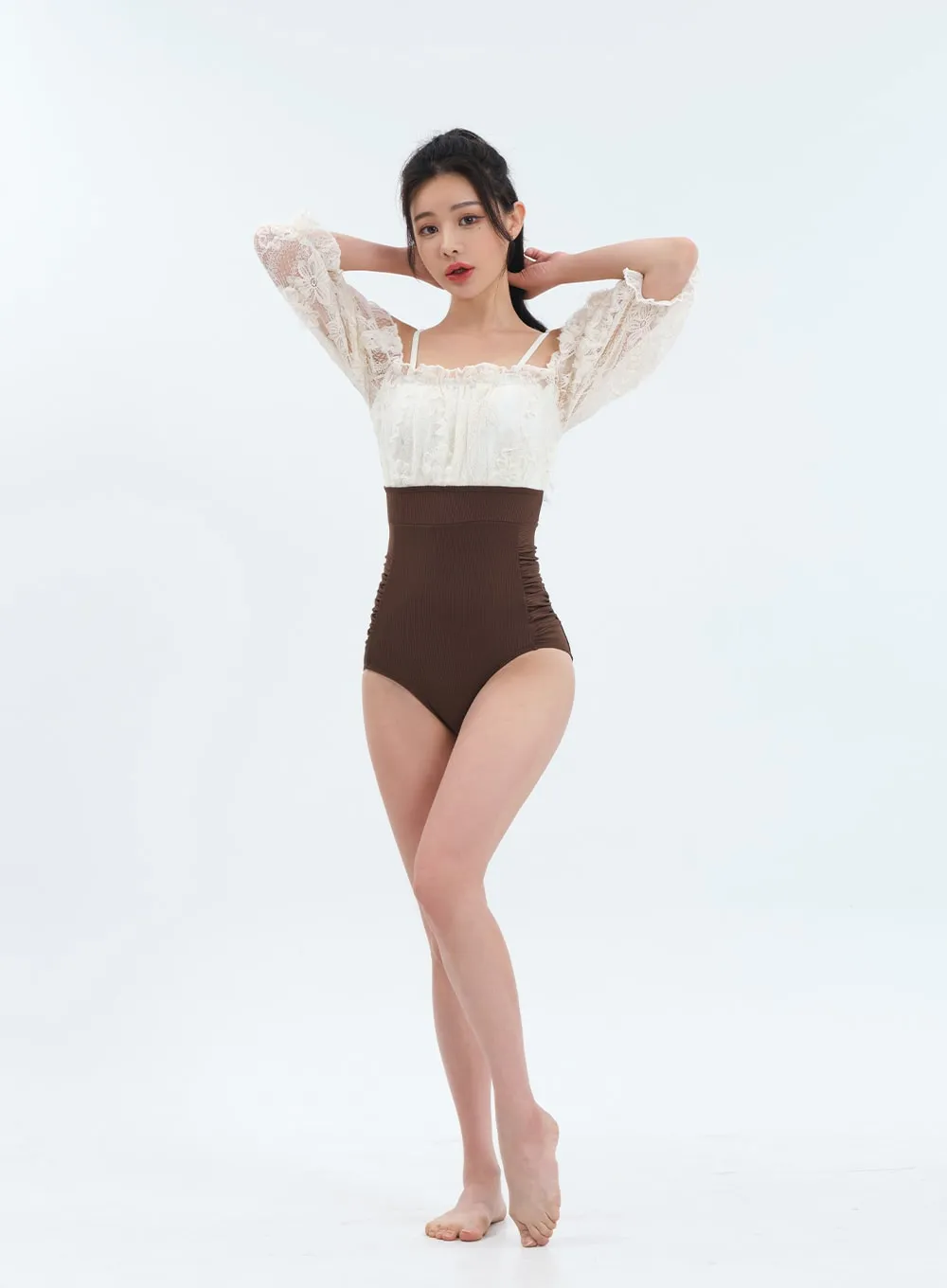 Off the Shoulder Lace Top One Piece Swimsuit
