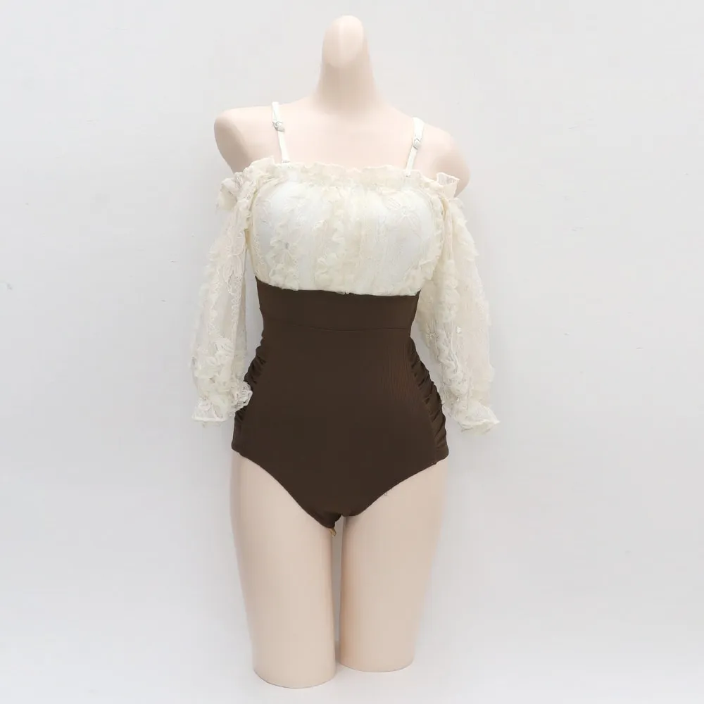 Off the Shoulder Lace Top One Piece Swimsuit