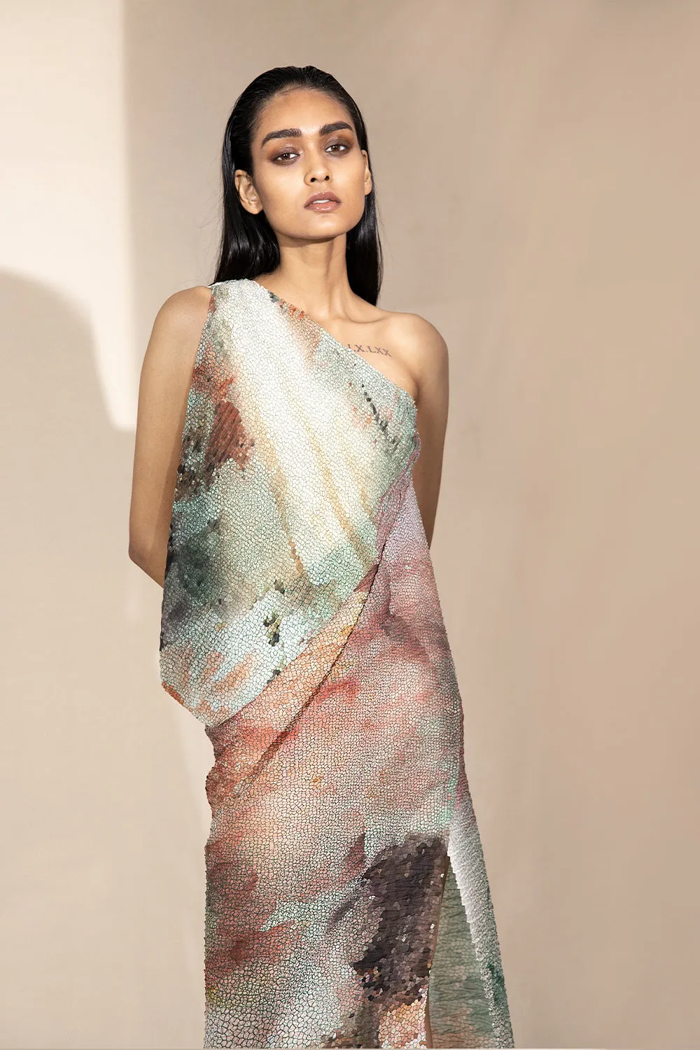 One-Off Shoulder Draped Dress