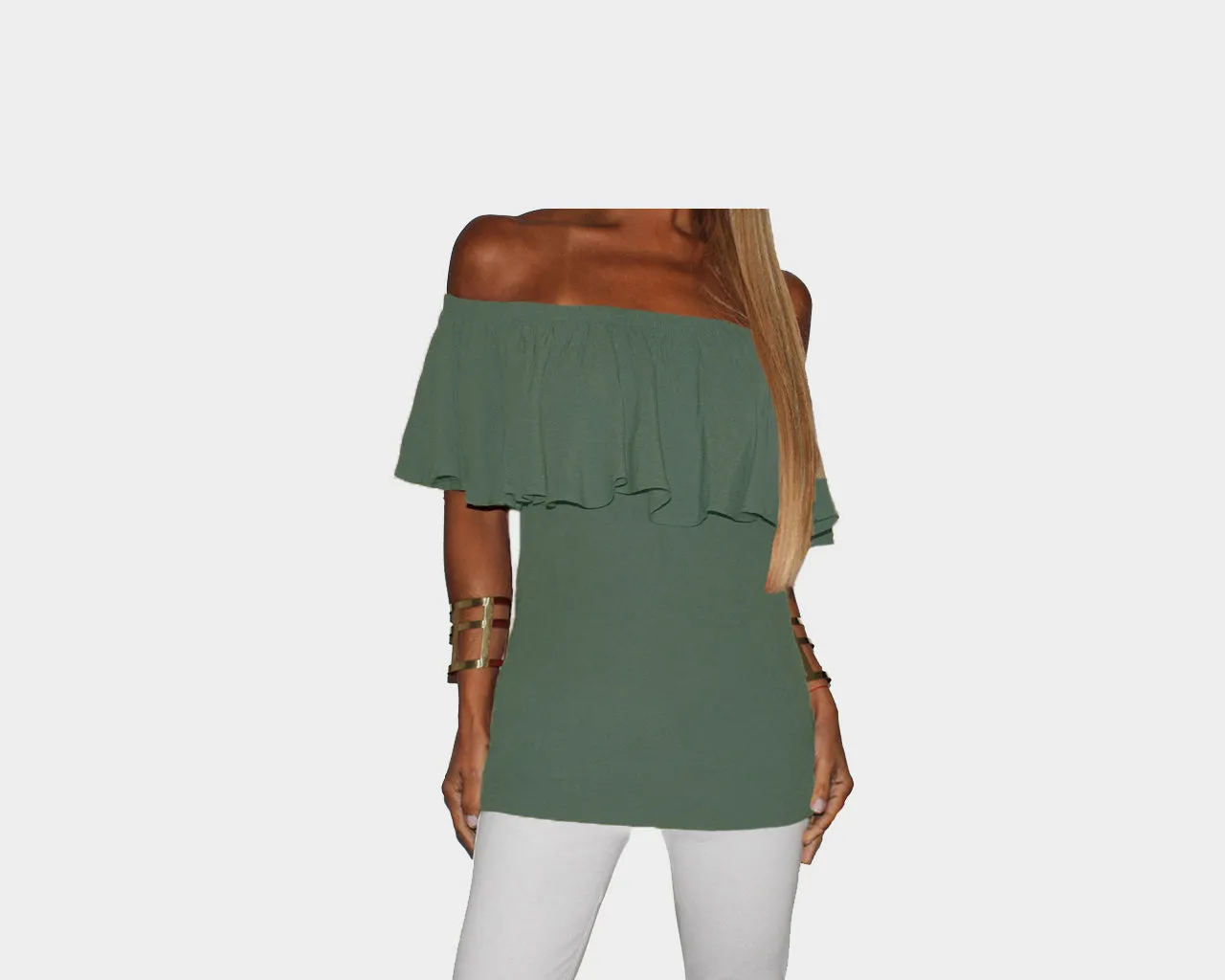 Pale Green Ruffle Off Shoulder Top - The Monaco