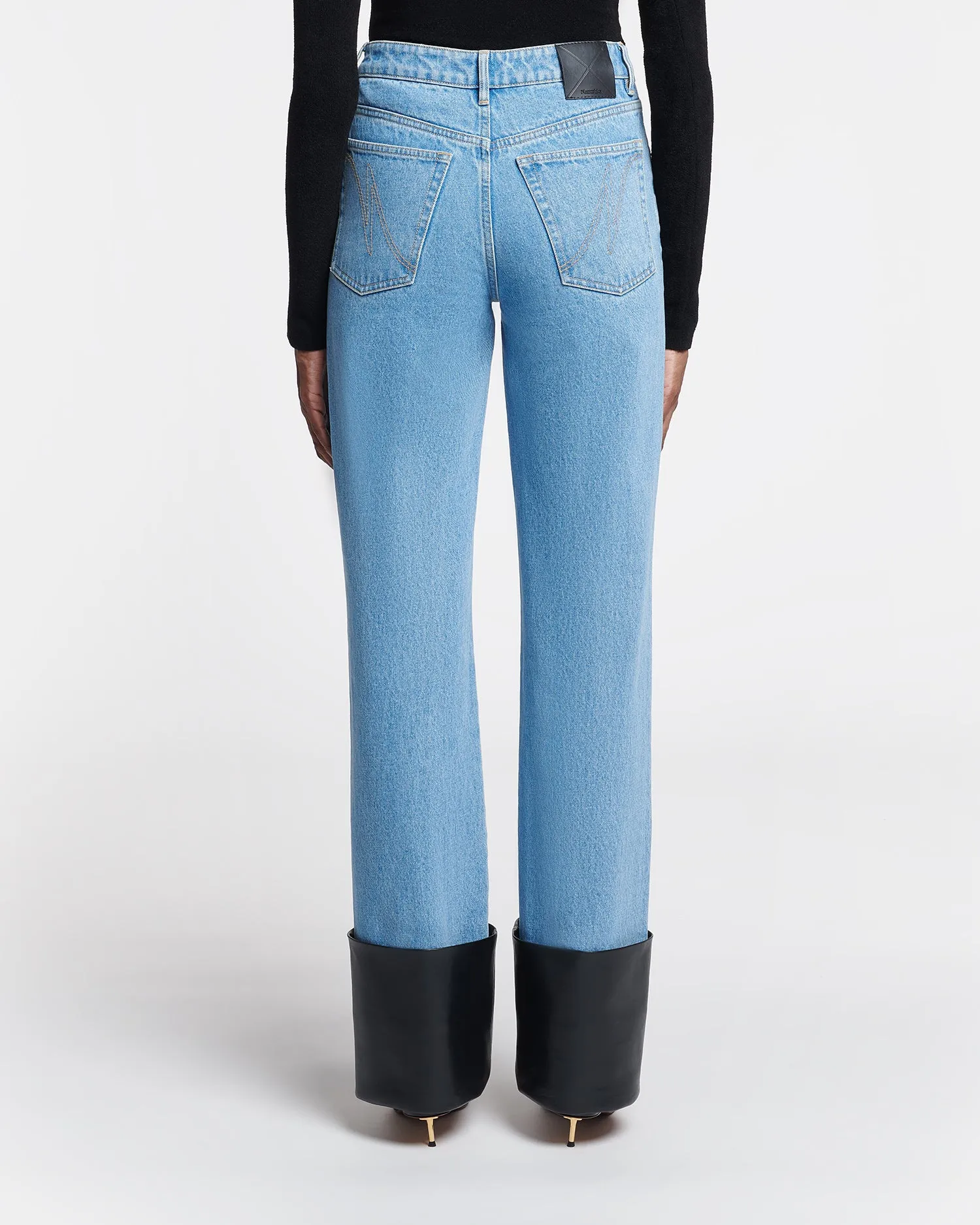 Raynee - Leather-Trimmed Straight-Leg Jeans - Mid Blue