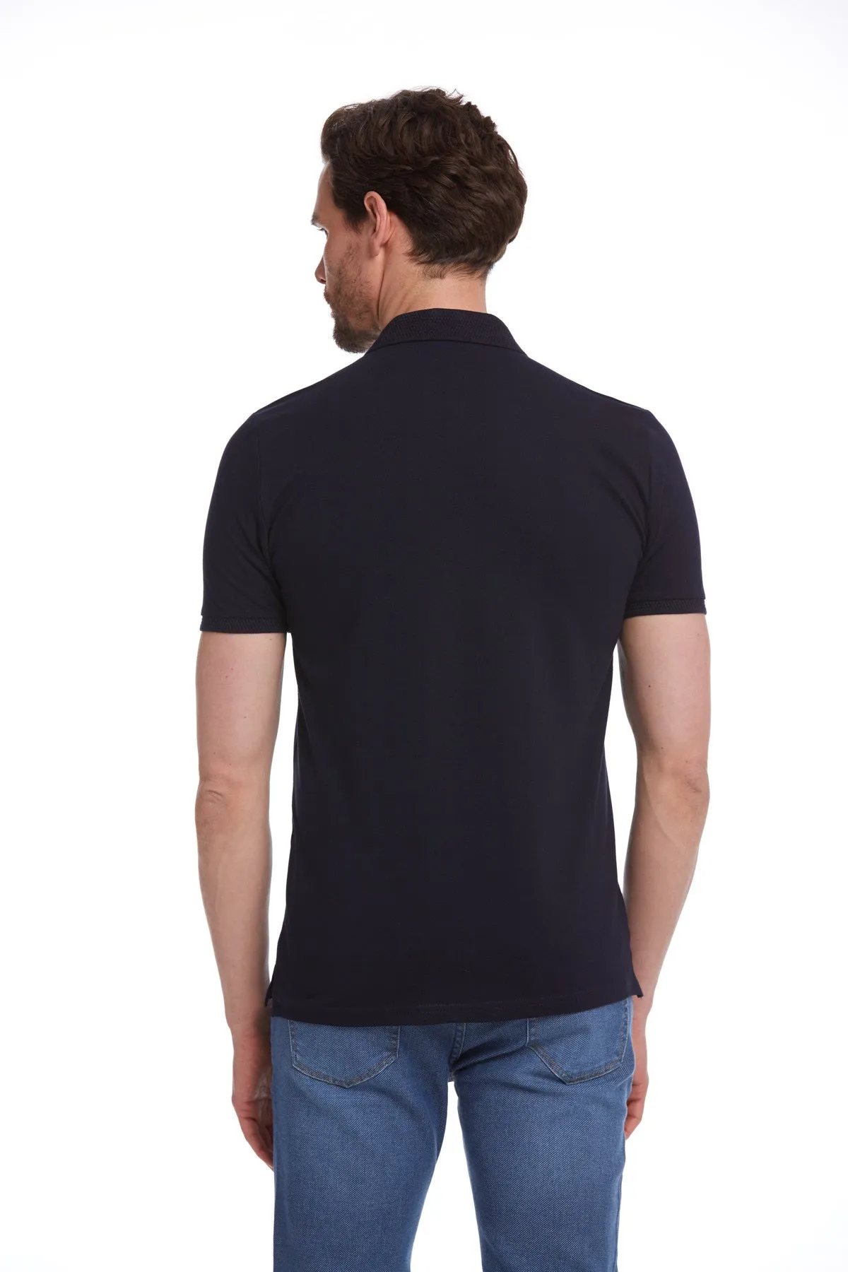 Regular Fit Cotton Basic Navy Polo T-Shirt