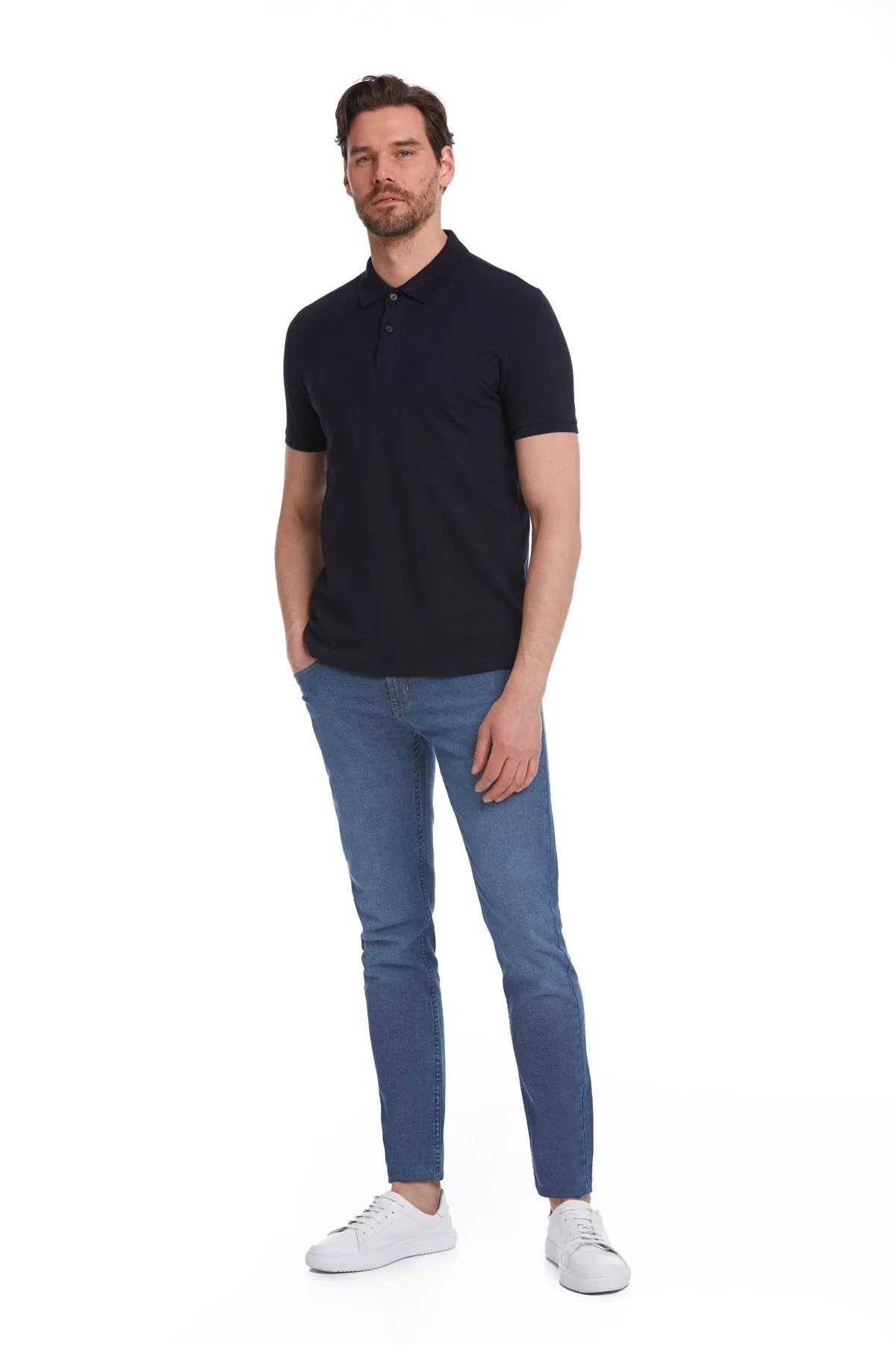 Regular Fit Cotton Basic Navy Polo T-Shirt