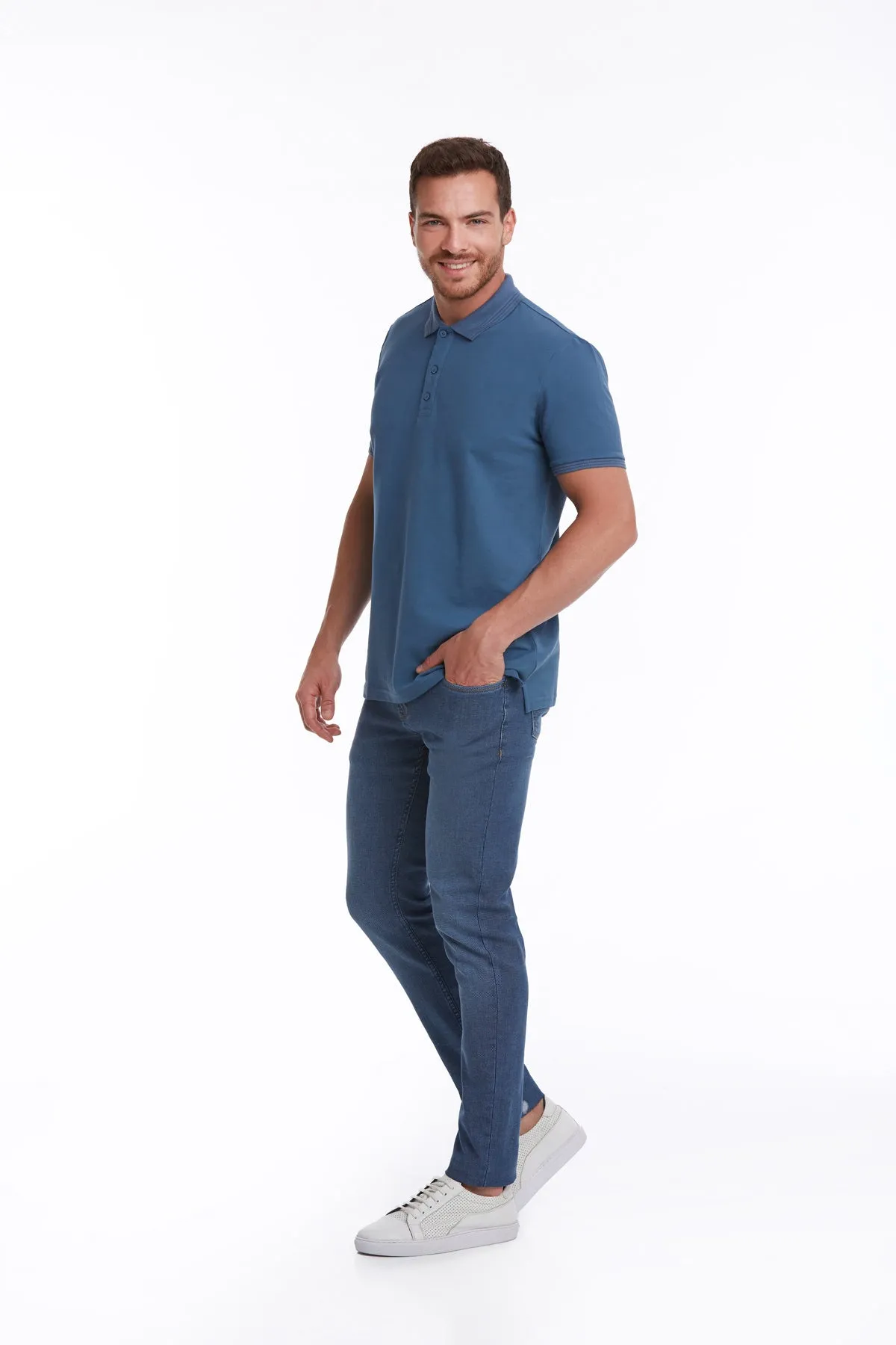 Regular Fit Indigo 100% Cotton Polo T-Shirt