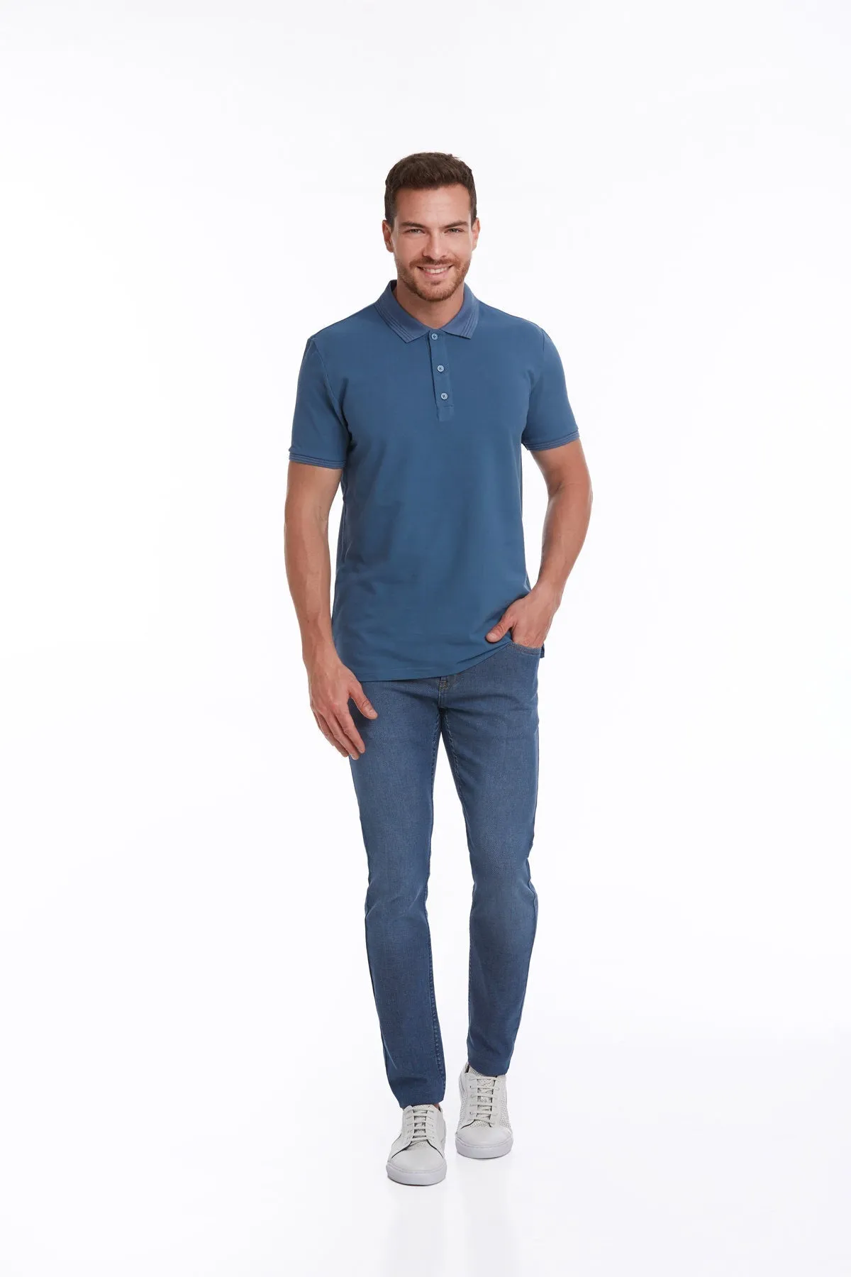 Regular Fit Indigo 100% Cotton Polo T-Shirt