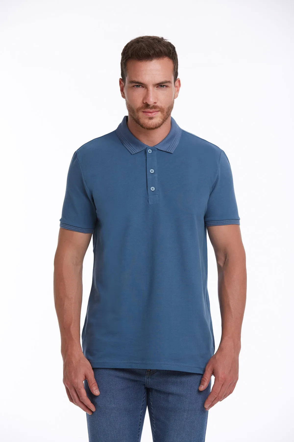 Regular Fit Indigo 100% Cotton Polo T-Shirt