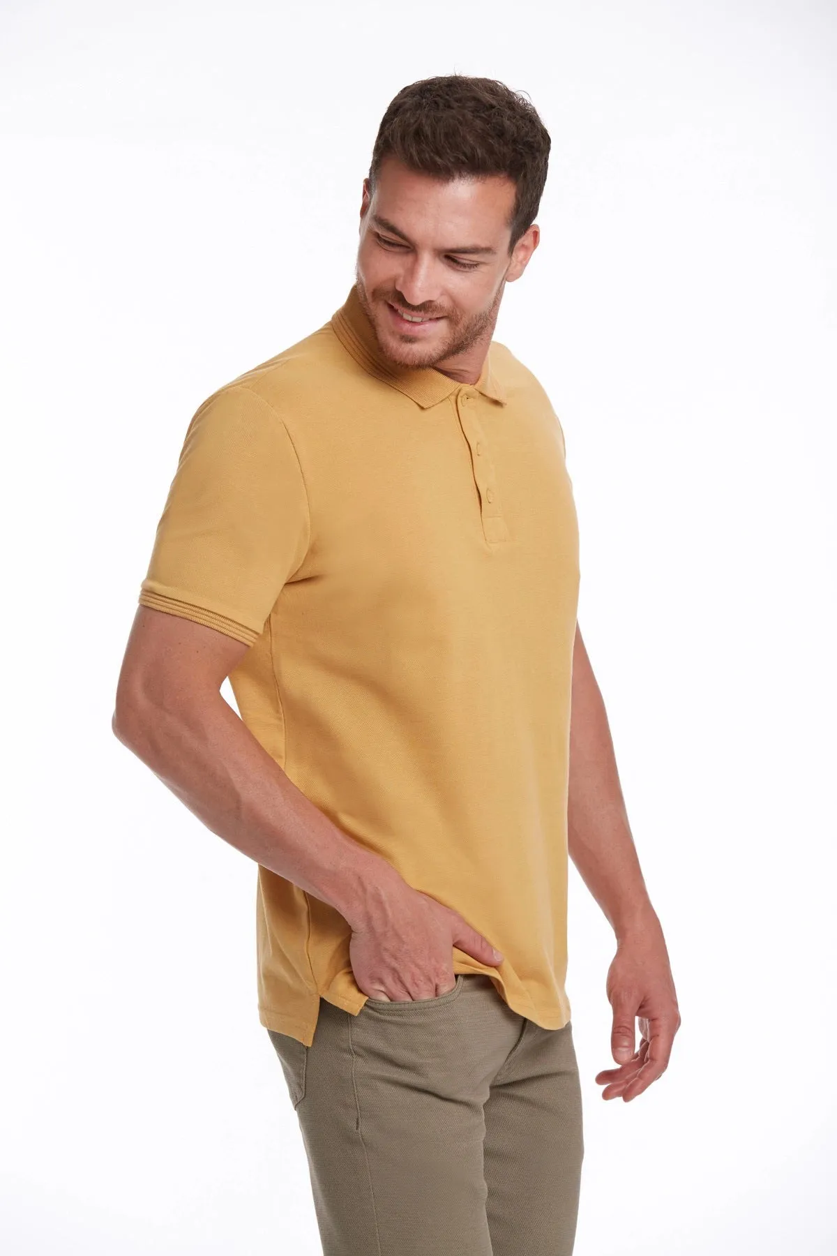 Regular Fit Mustard Basic Cotton Polo T-Shirt