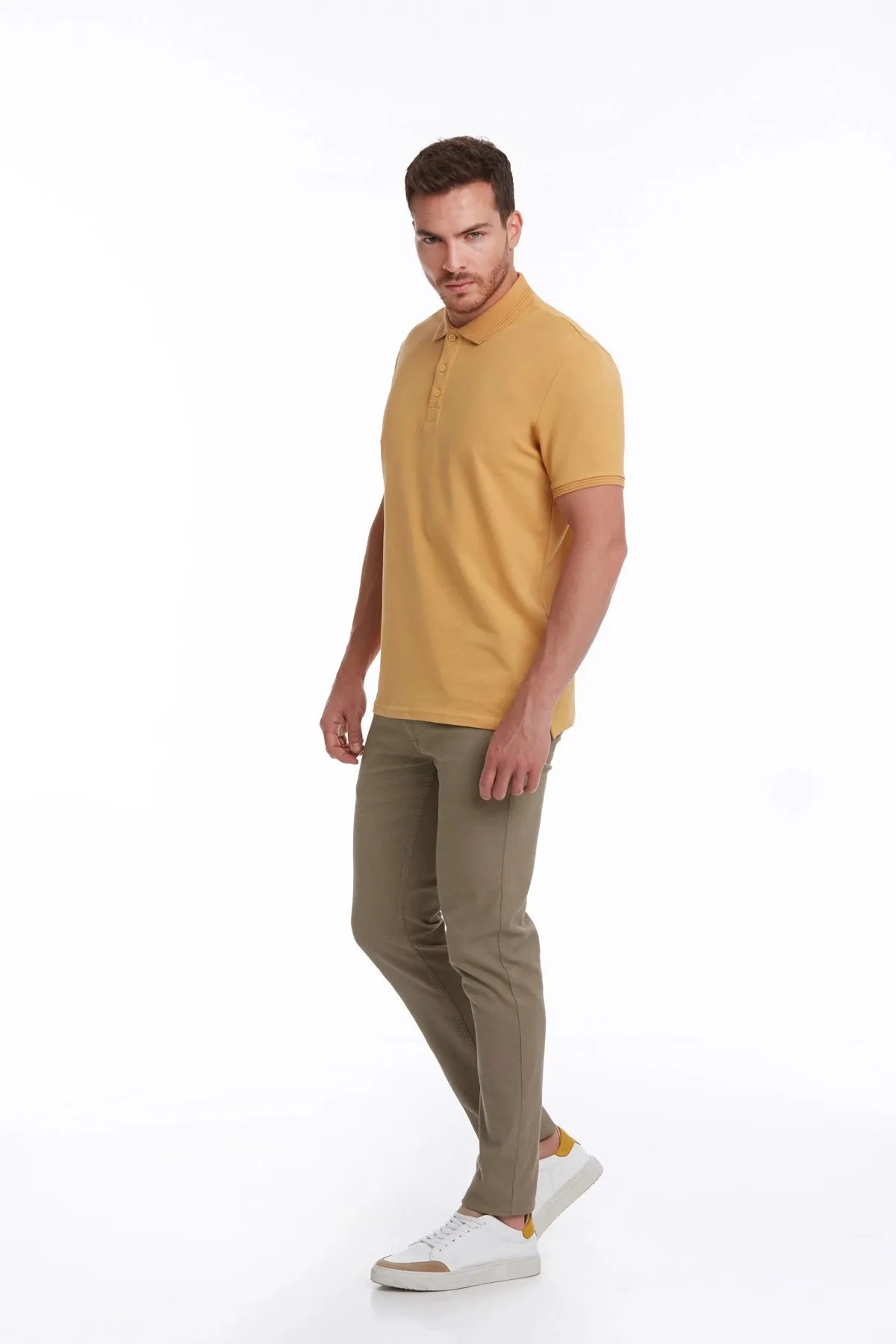 Regular Fit Mustard Basic Cotton Polo T-Shirt