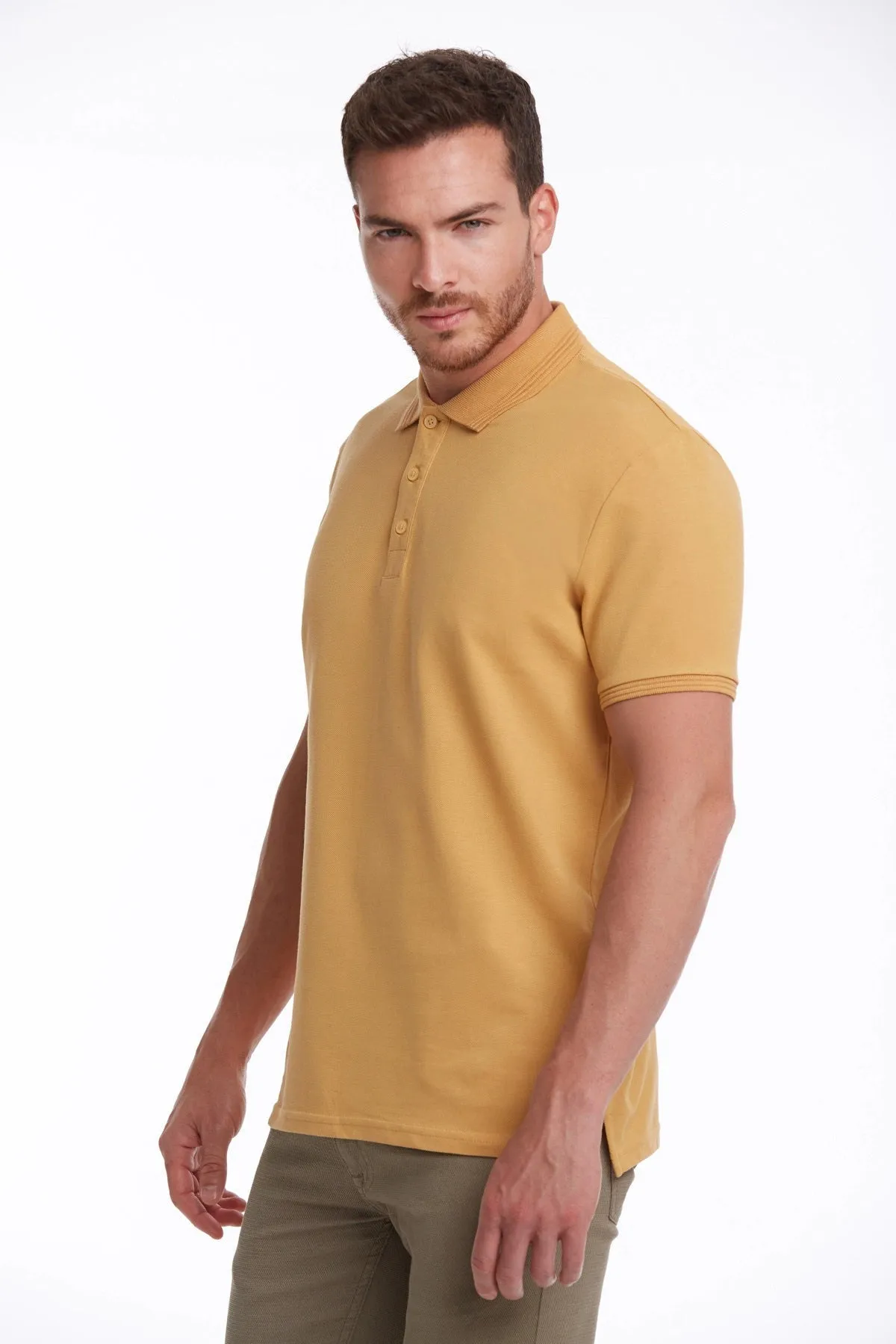 Regular Fit Mustard Basic Cotton Polo T-Shirt