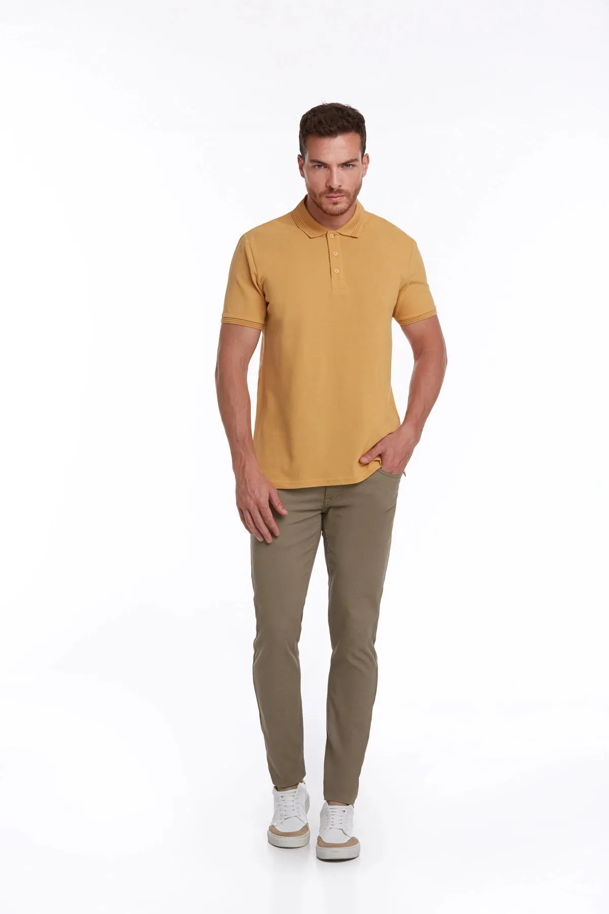 Regular Fit Mustard Basic Cotton Polo T-Shirt