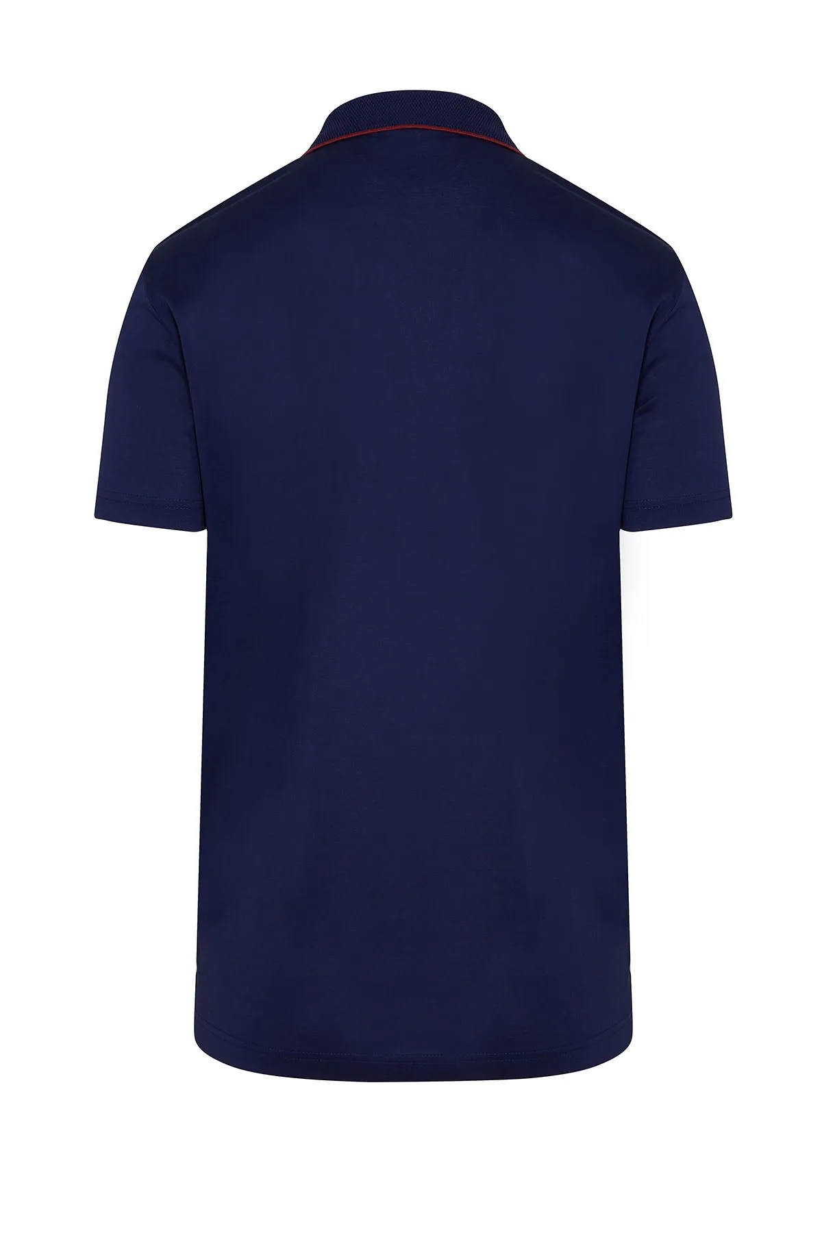 Regular Fit Navy Basic Cotton Red-Tipped Collar Polo T-Shirt