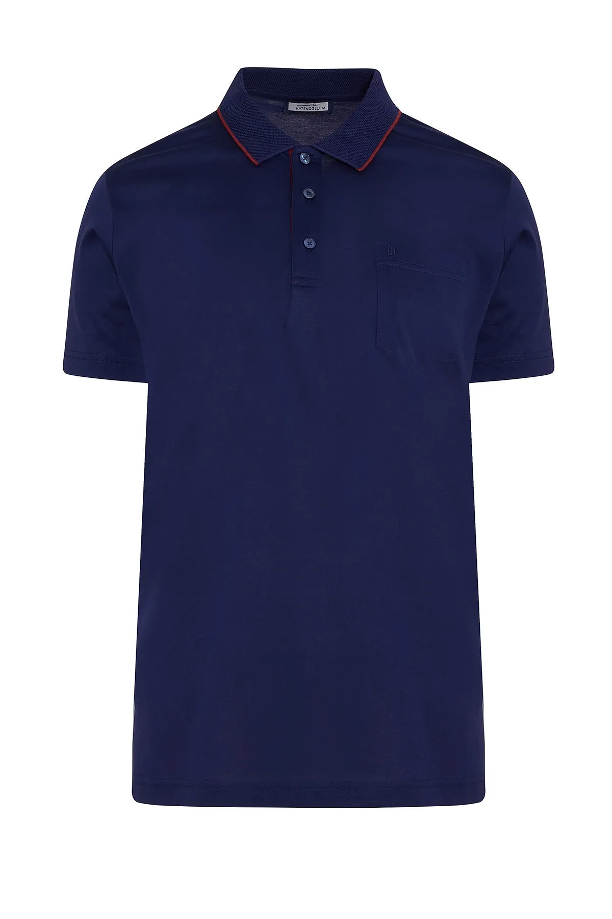 Regular Fit Navy Basic Cotton Red-Tipped Collar Polo T-Shirt