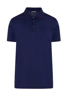 Regular Fit Navy Basic Cotton Red-Tipped Collar Polo T-Shirt