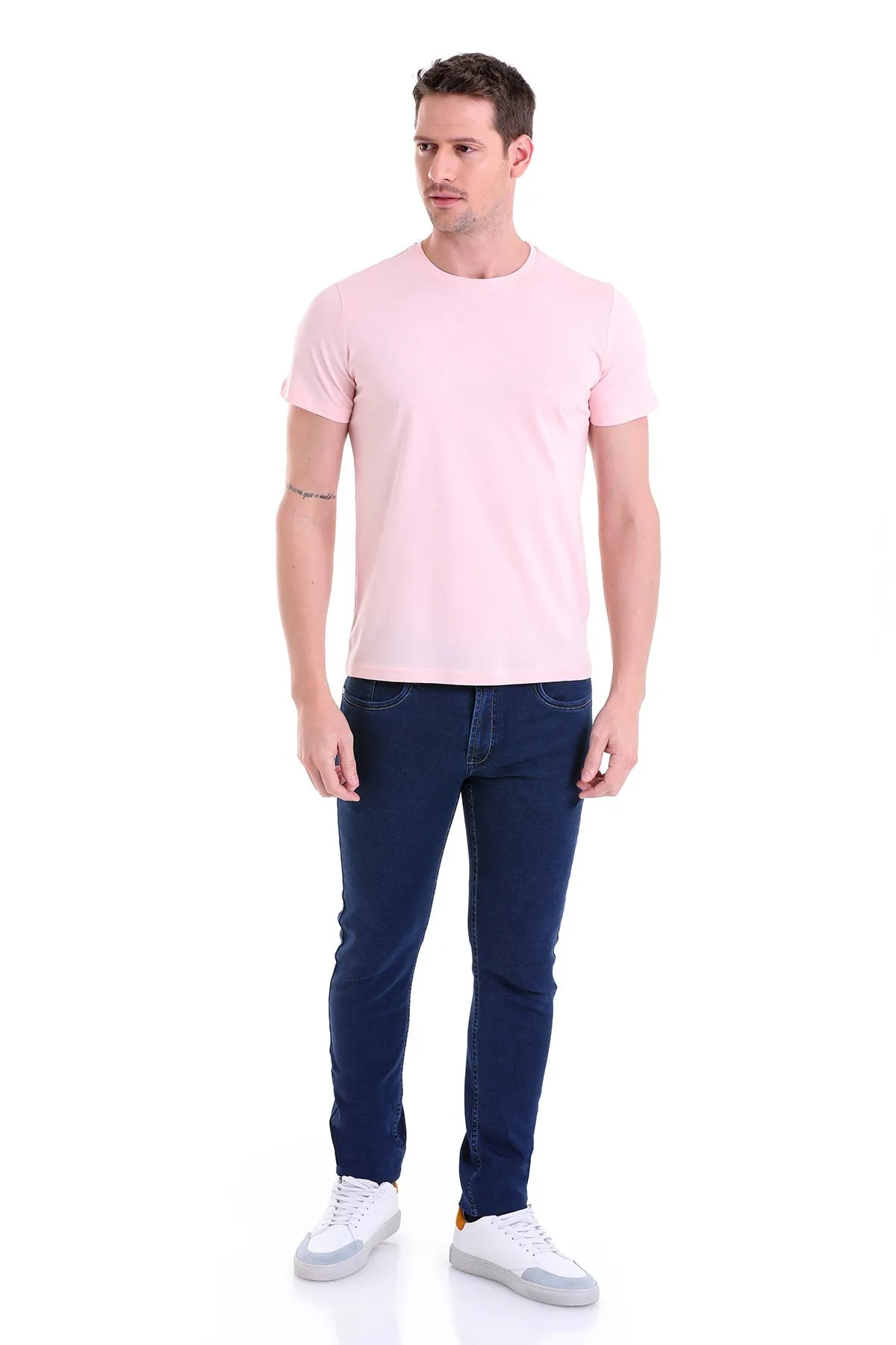 Regular Fit Pink Basic Cotton Crew Neck T-Shirt