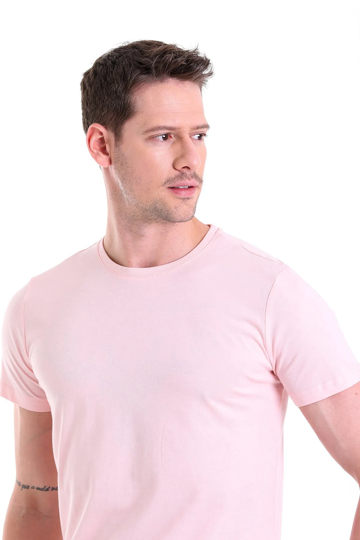 Regular Fit Pink Basic Cotton Crew Neck T-Shirt