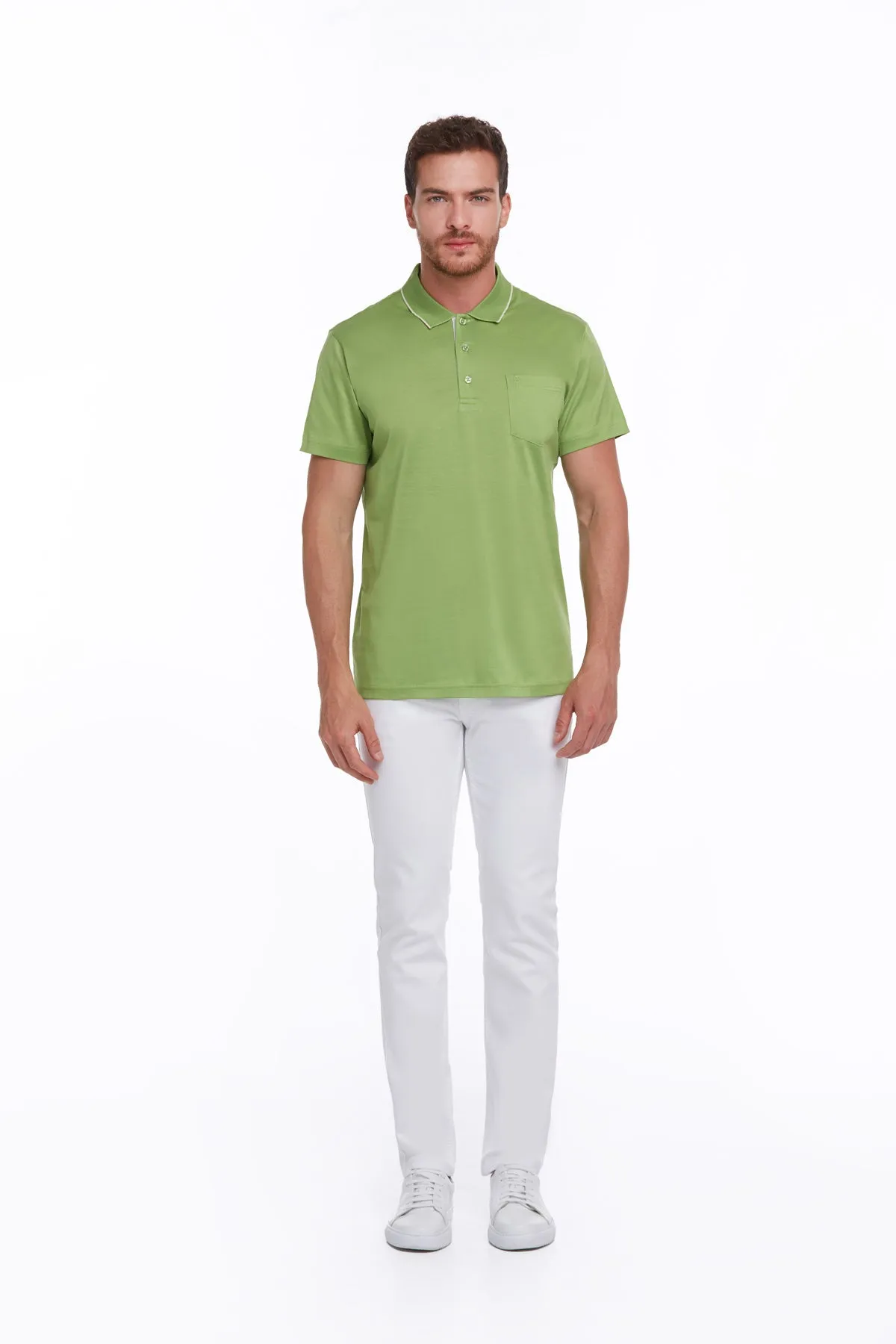 Regular Fit Pistachio Green Basic Cotton Polo T-Shirt