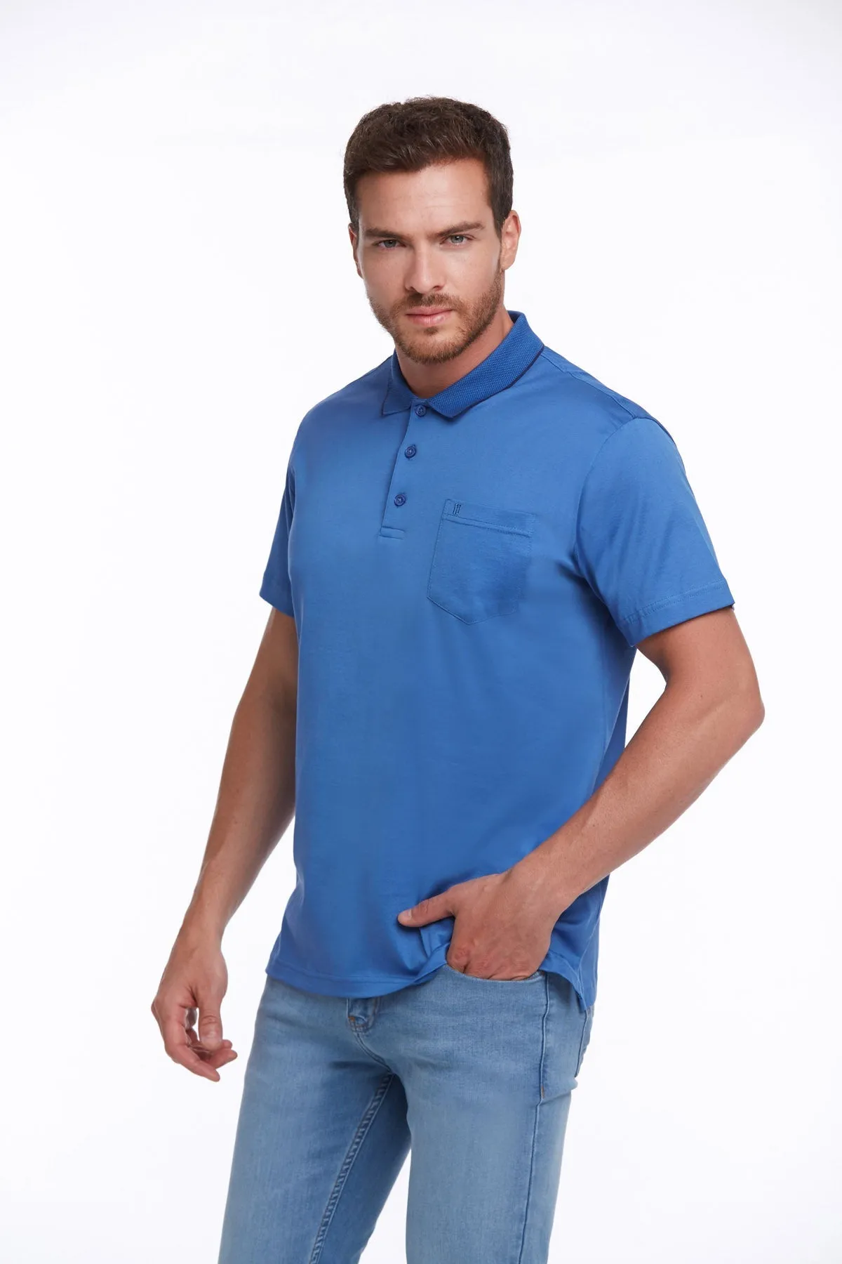 Regular Fit Sax Basic Cotton Polo T-Shirt