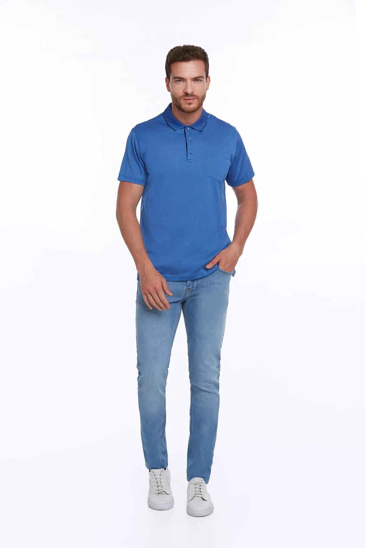 Regular Fit Sax Basic Cotton Polo T-Shirt