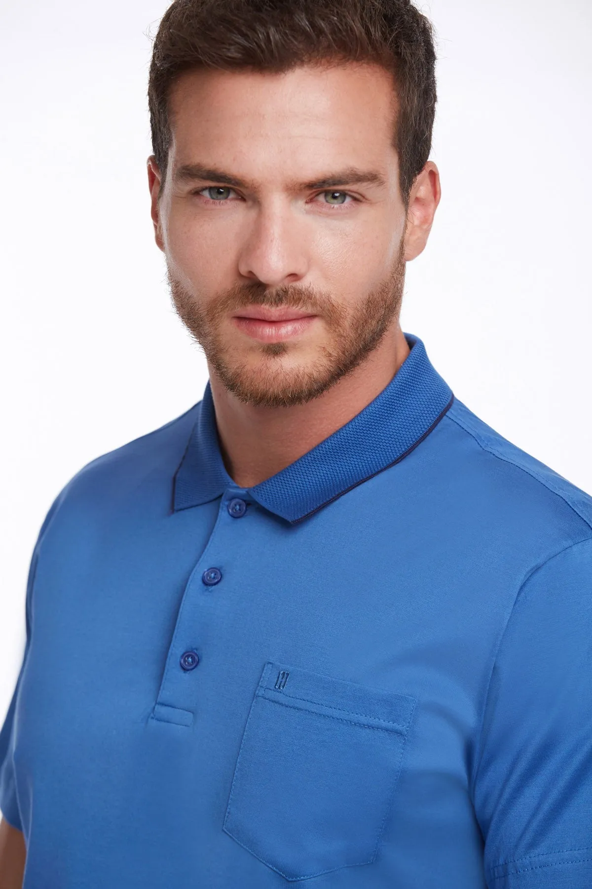 Regular Fit Sax Basic Cotton Polo T-Shirt