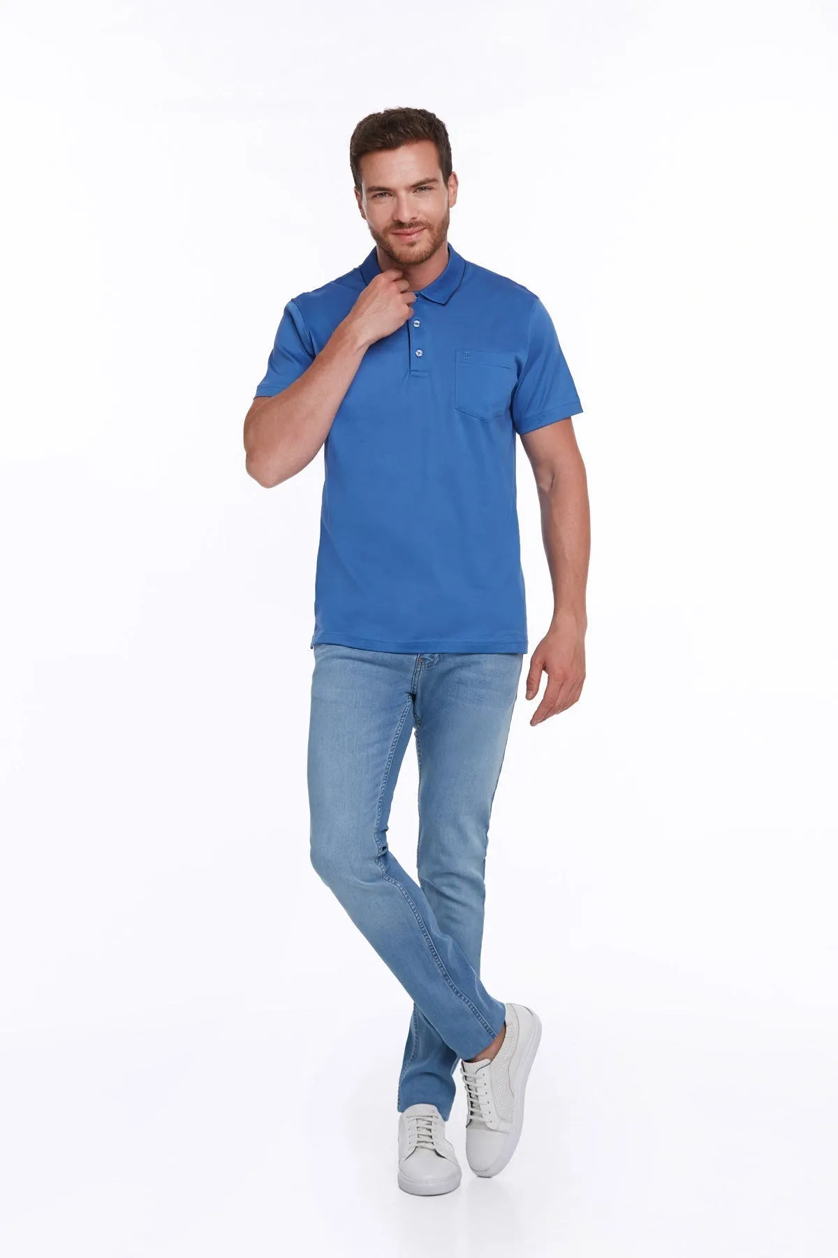Regular Fit Sax Basic Cotton Polo T-Shirt