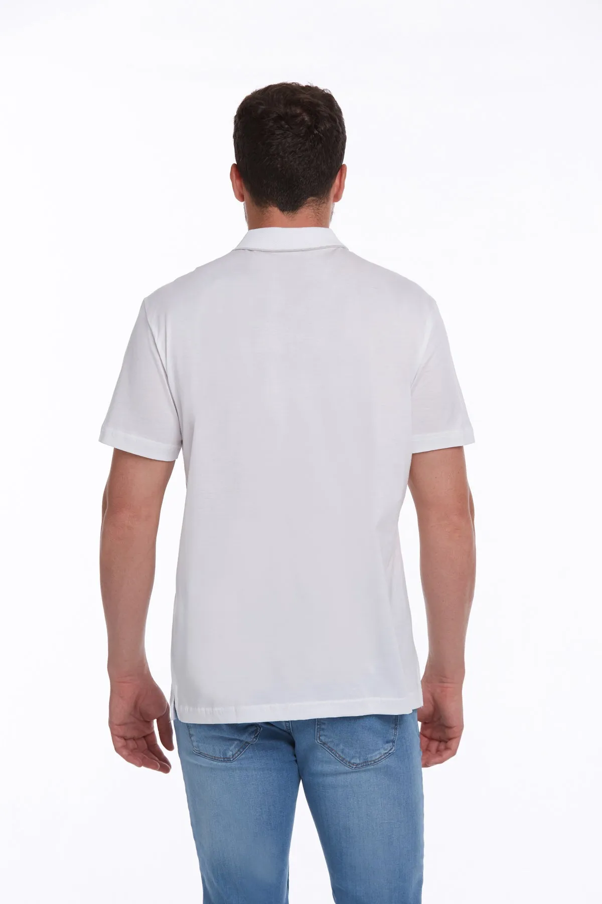 Regular Fit White Basic Cotton Polo T-Shirt