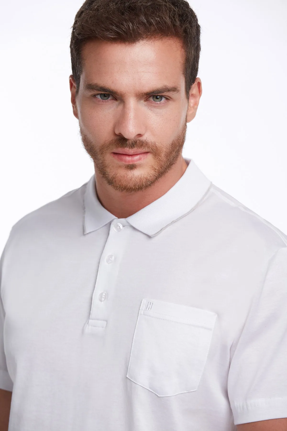 Regular Fit White Basic Cotton Polo T-Shirt
