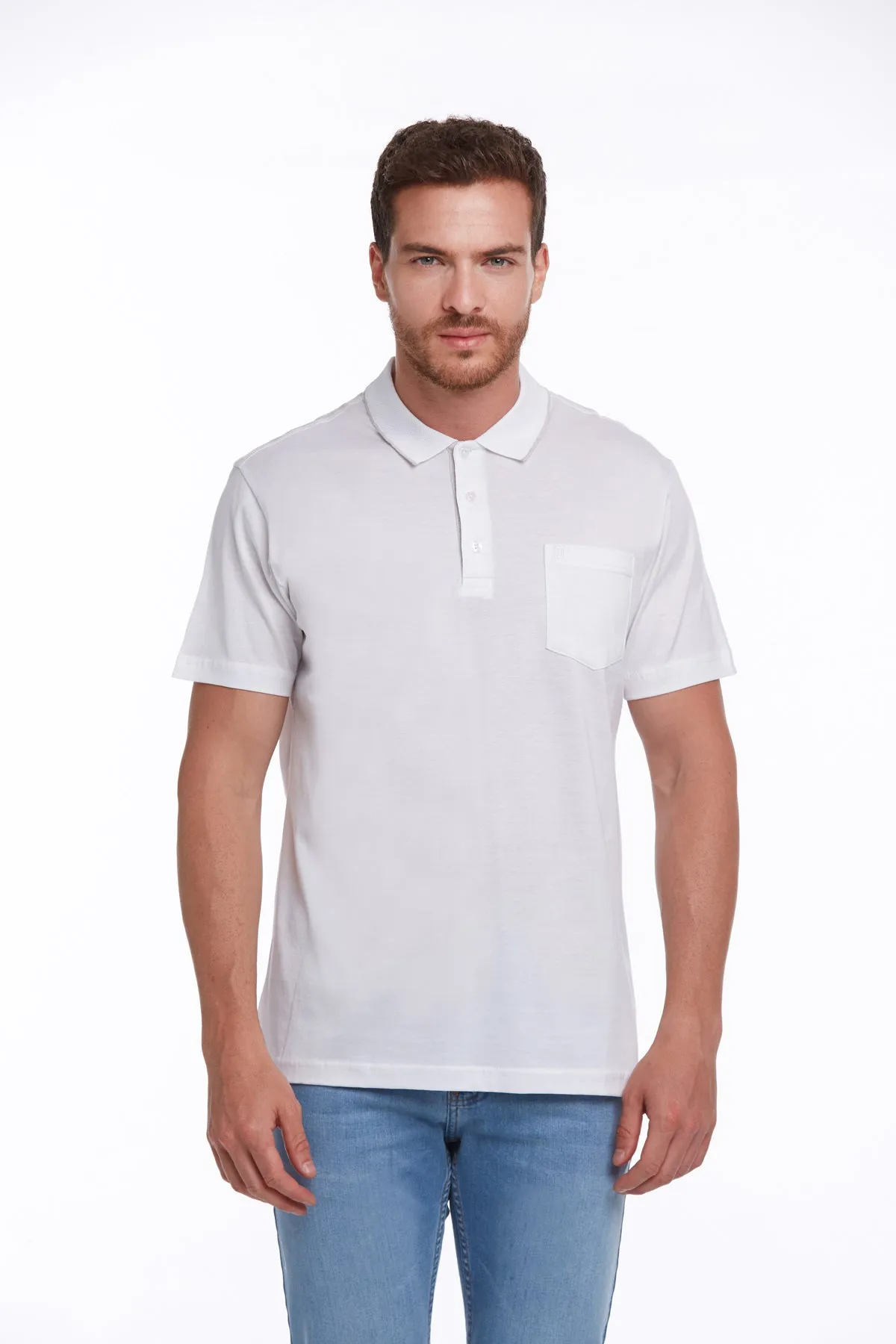 Regular Fit White Basic Cotton Polo T-Shirt