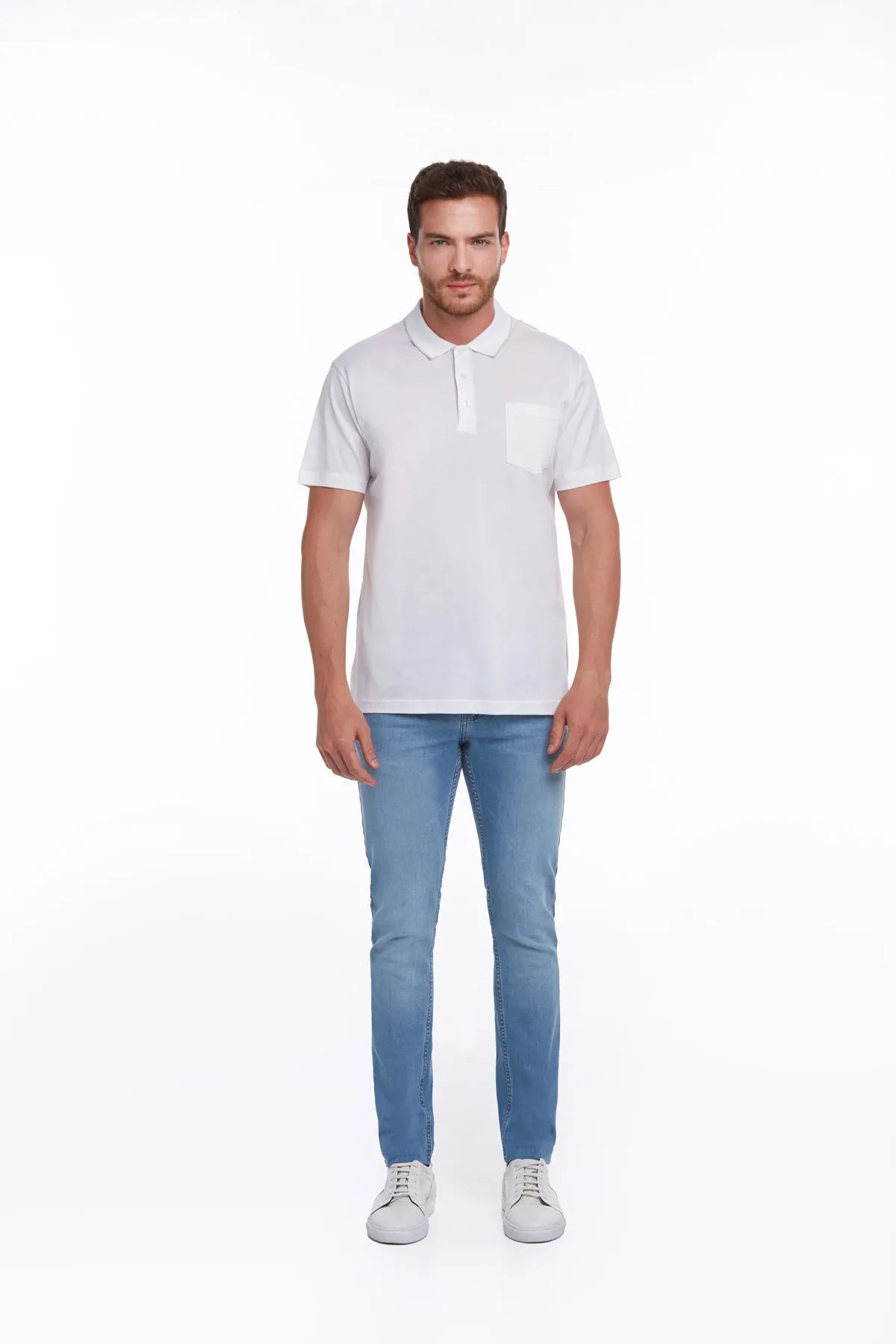 Regular Fit White Basic Cotton Polo T-Shirt
