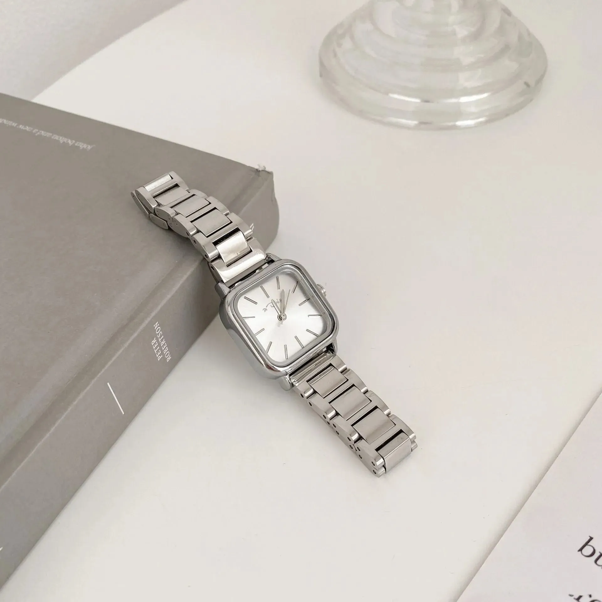 Retro Small Square Watch Female Steel Strap  Dress Watch