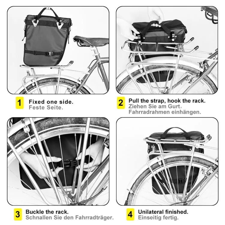 Rhinowalk Three-in-one Multifunctional Bicycle Rear Shelf Pannier Waterproof Long-distance Equipment(Full Black)