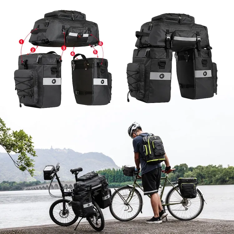 Rhinowalk Three-in-one Multifunctional Bicycle Rear Shelf Pannier Waterproof Long-distance Equipment(Full Black)