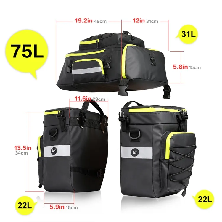 Rhinowalk Three-in-one Multifunctional Bicycle Rear Shelf Pannier Waterproof Long-distance Equipment(Full Black)