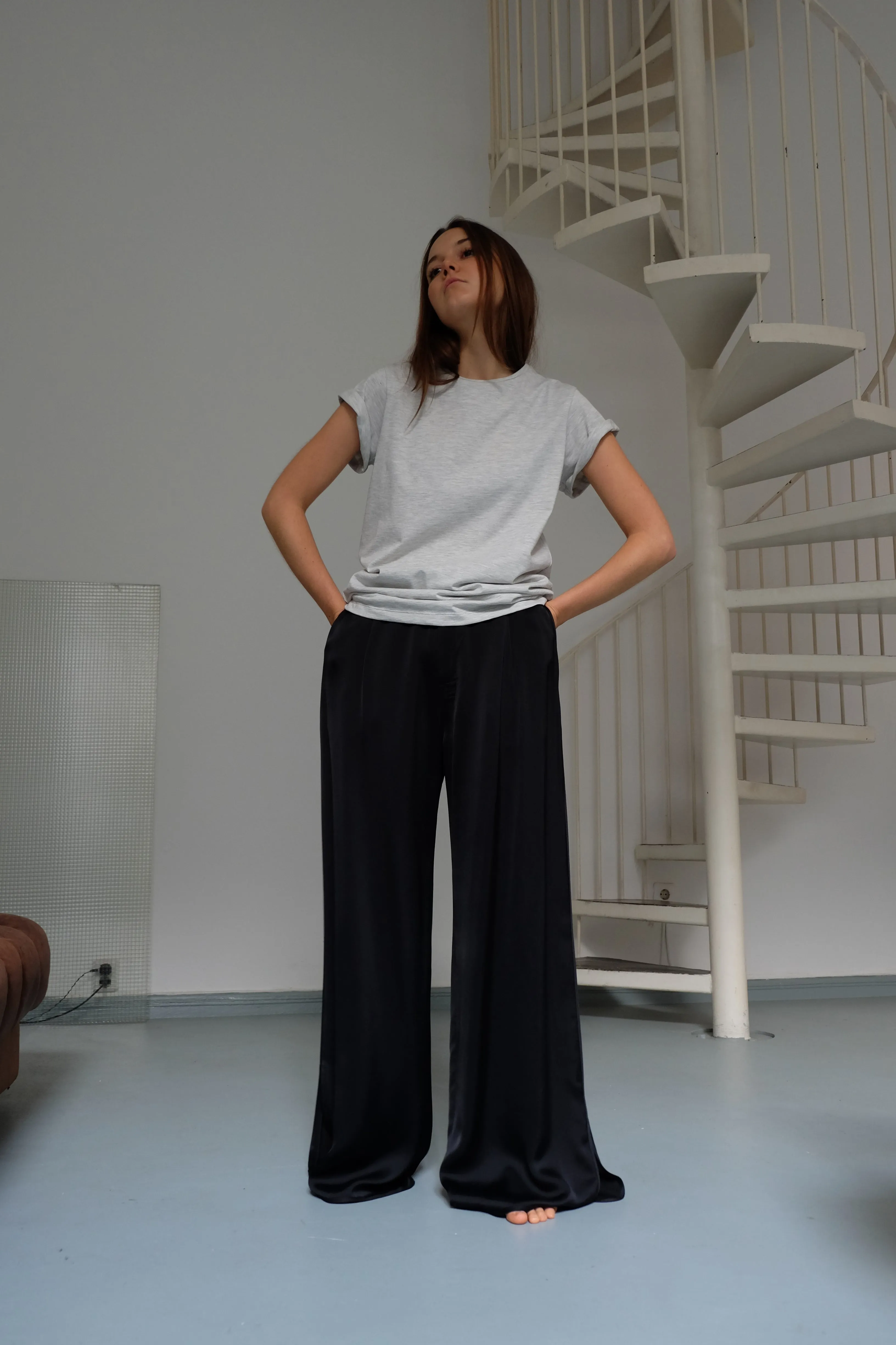 Rolled up sleeves shirt in light grey