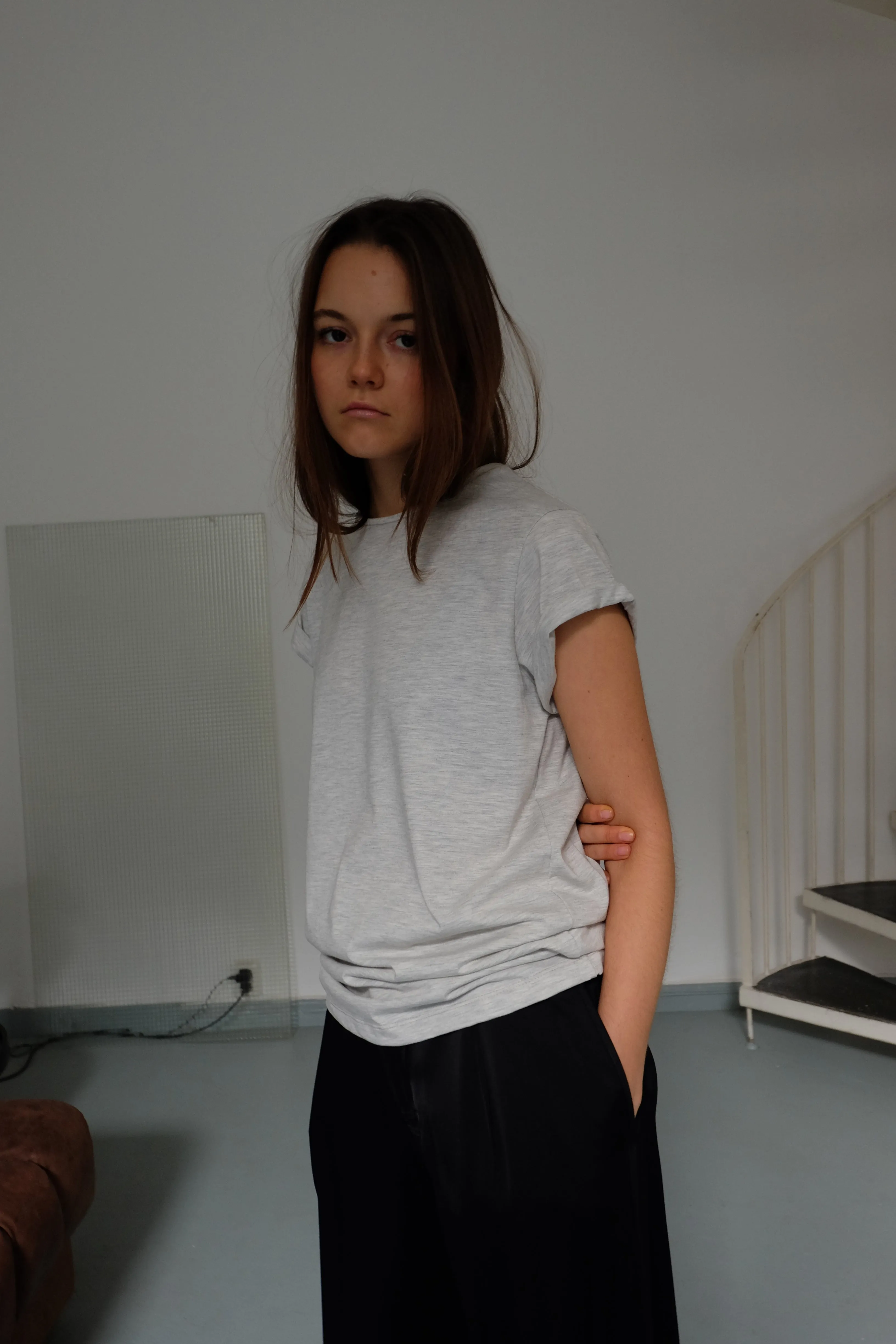 Rolled up sleeves shirt in light grey