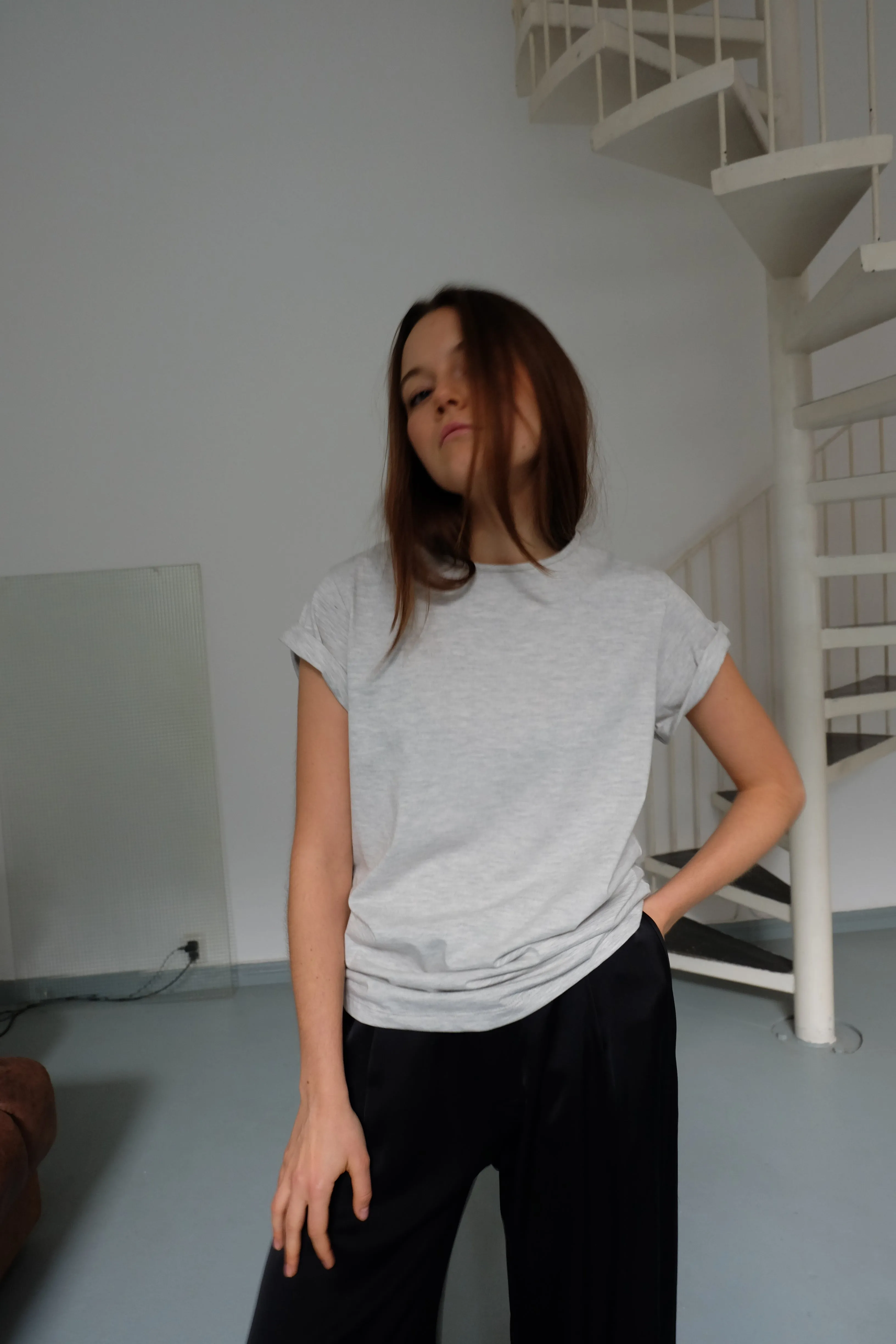Rolled up sleeves shirt in light grey