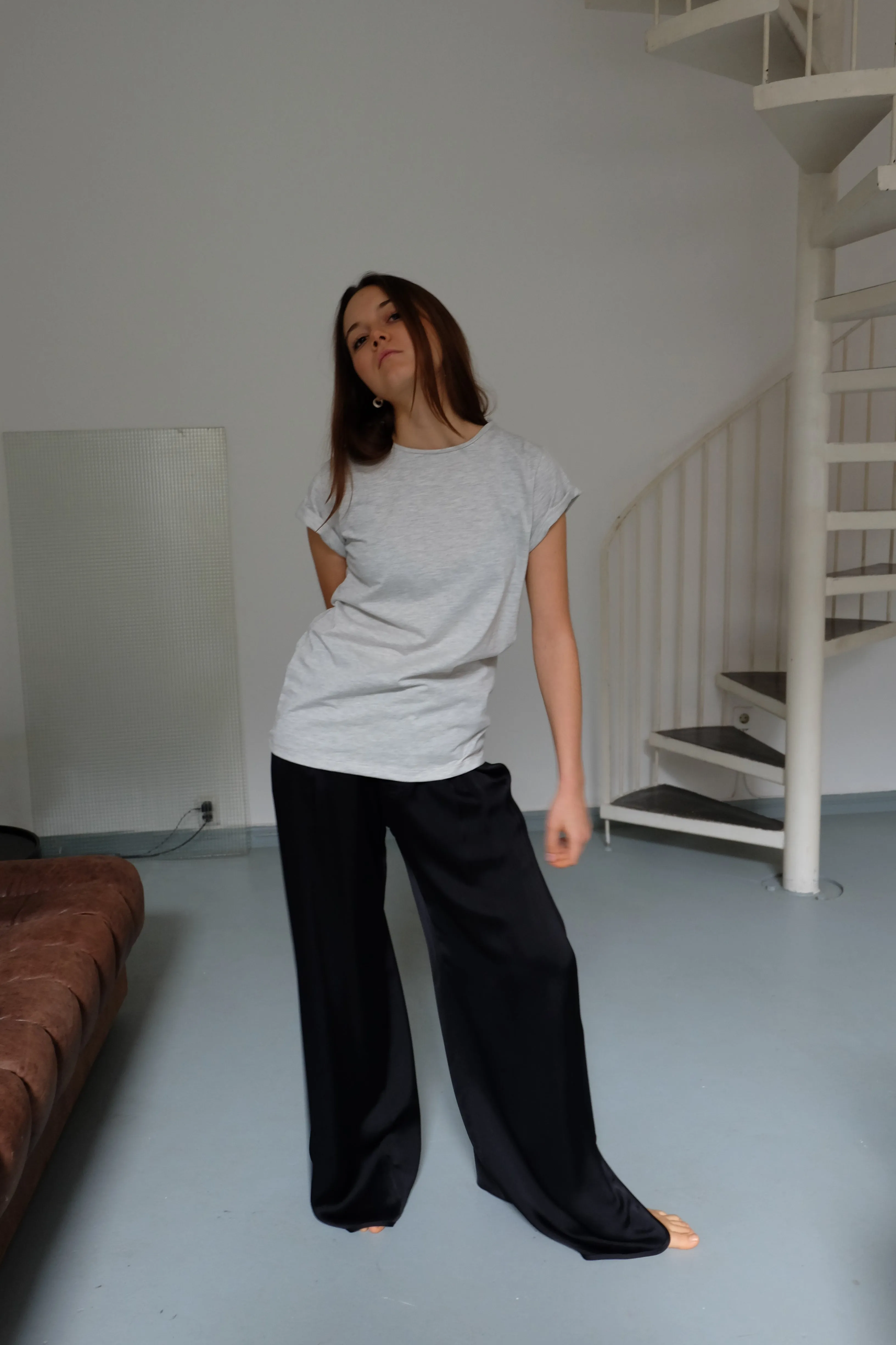Rolled up sleeves shirt in light grey