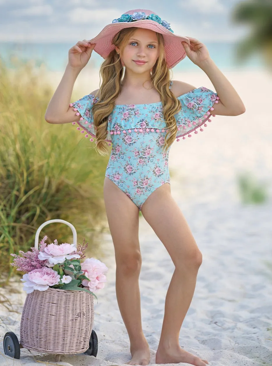 Rose Paradise Off The Shoulder One Piece Swimsuit
