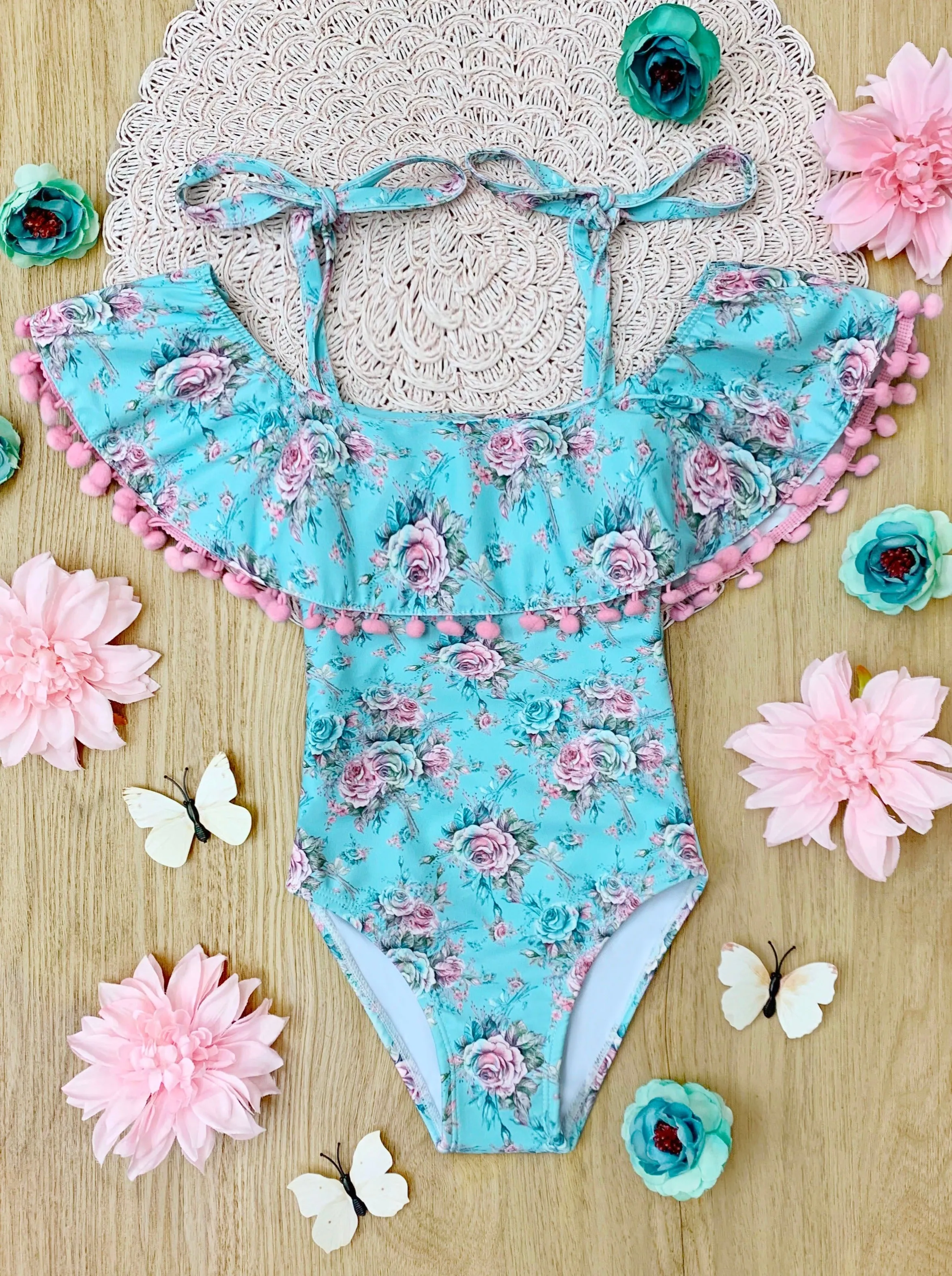 Rose Paradise Off The Shoulder One Piece Swimsuit