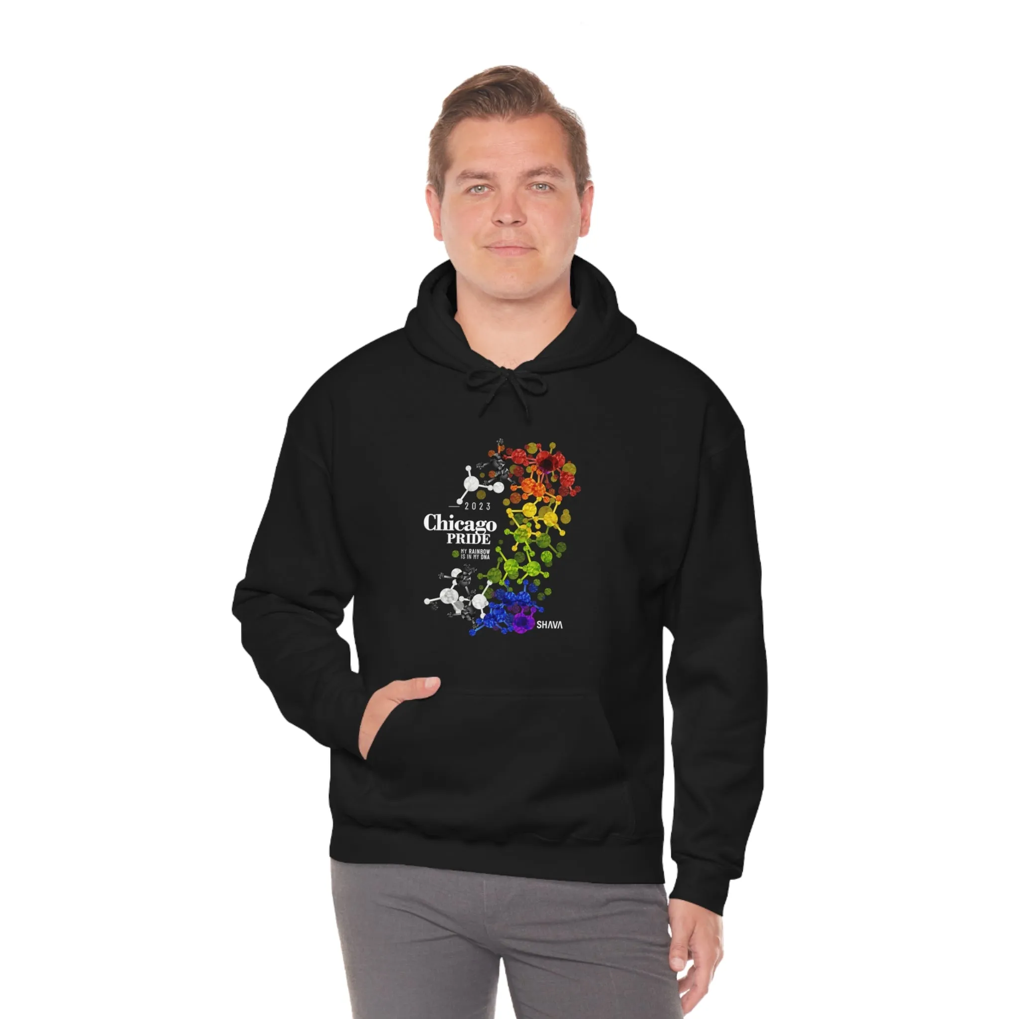 SHAVA CO Straight Ally Flag 2023 Pride, Chicago Unisex Heavy Blend™ Hooded Sweatshirt - My Rainbow Is In My DNA