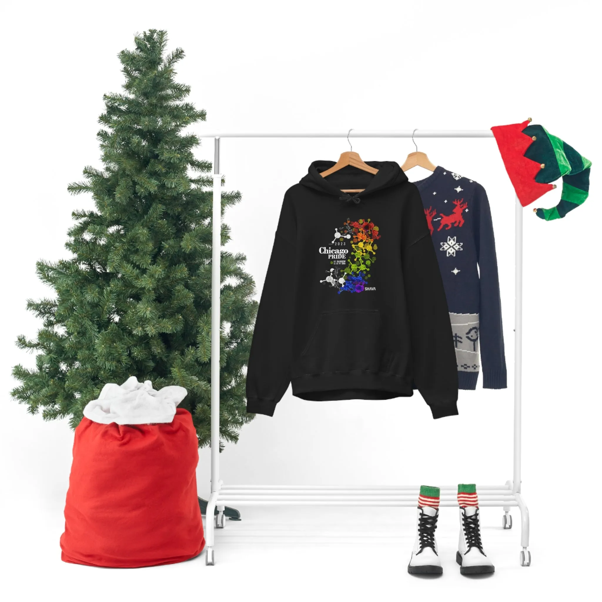 SHAVA CO Straight Ally Flag 2023 Pride, Chicago Unisex Heavy Blend™ Hooded Sweatshirt - My Rainbow Is In My DNA