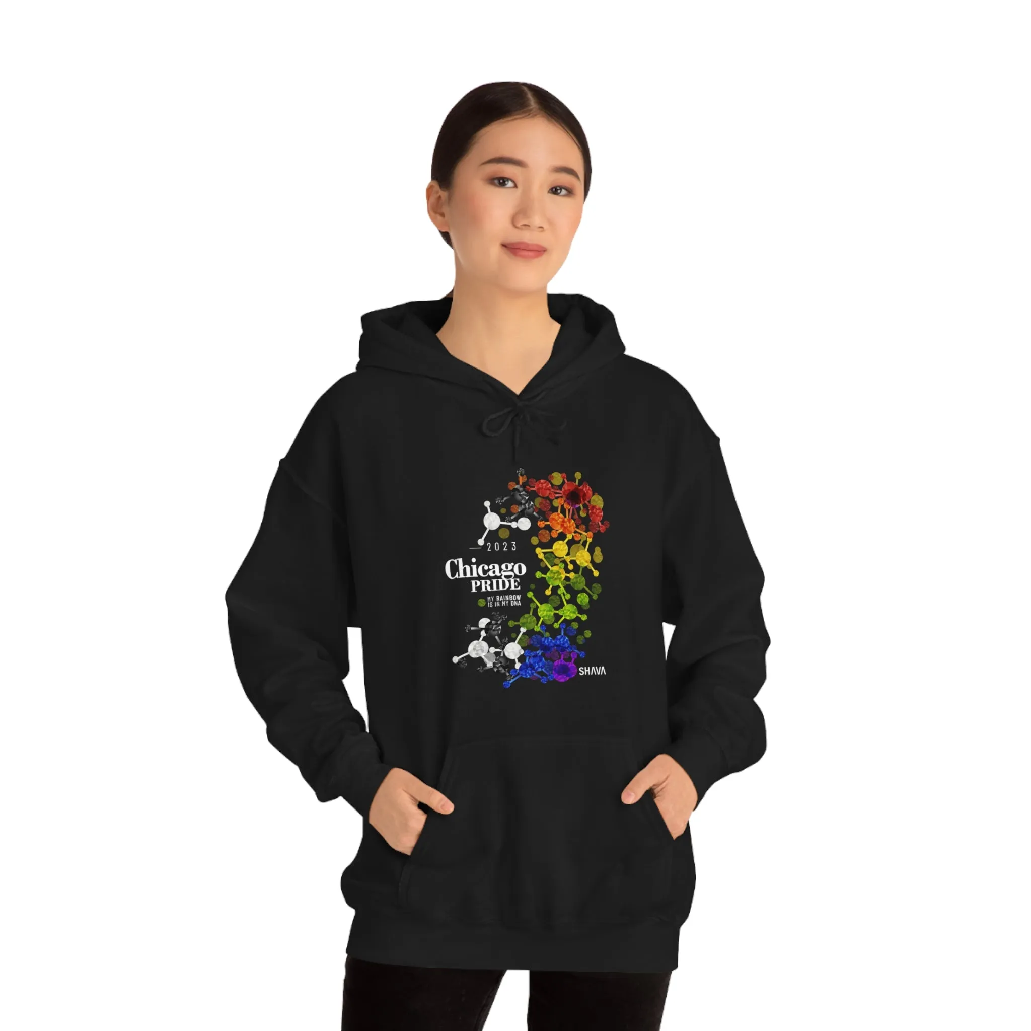 SHAVA CO Straight Ally Flag 2023 Pride, Chicago Unisex Heavy Blend™ Hooded Sweatshirt - My Rainbow Is In My DNA