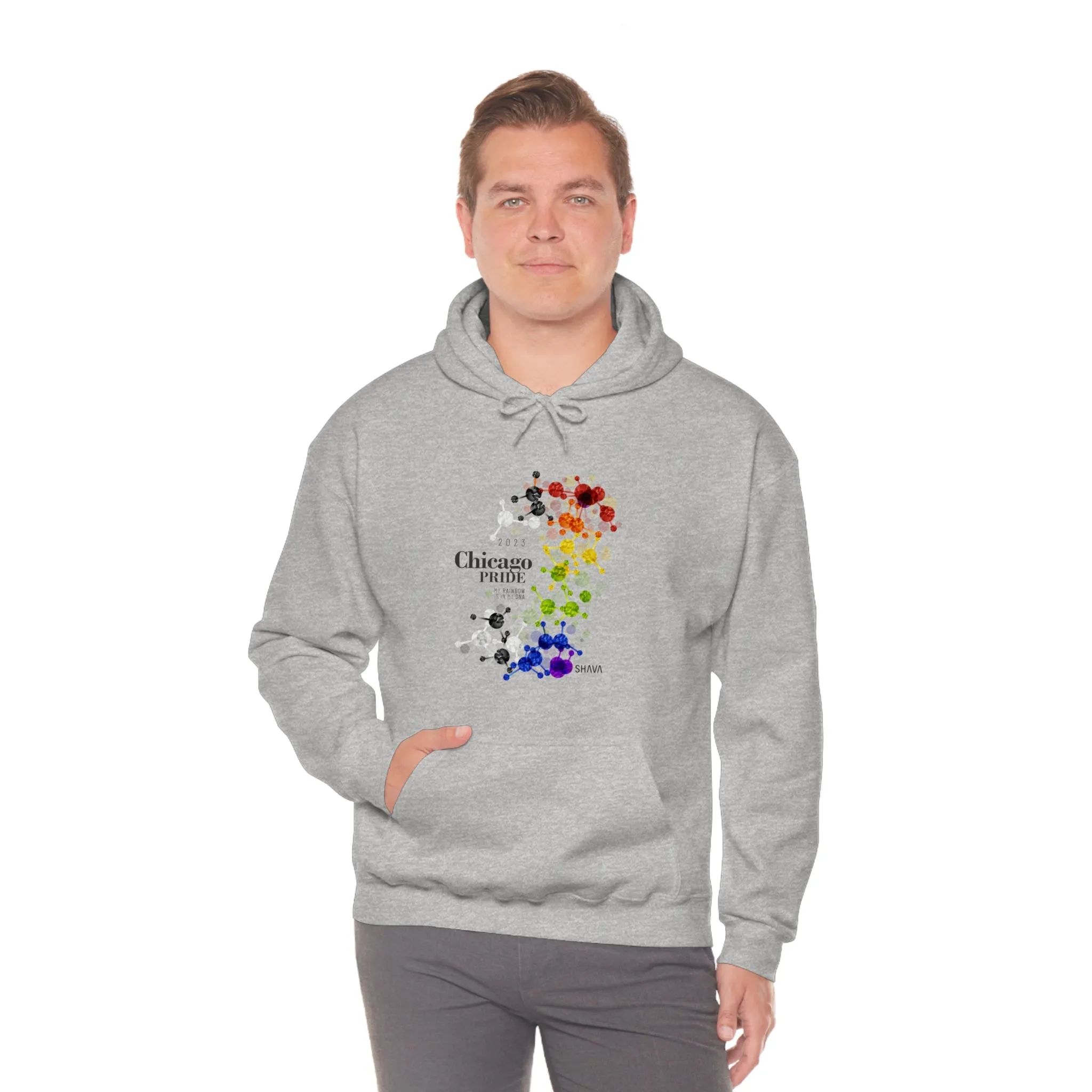 SHAVA CO Straight Ally Flag 2023 Pride, Chicago Unisex Heavy Blend™ Hooded Sweatshirt - My Rainbow Is In My DNA