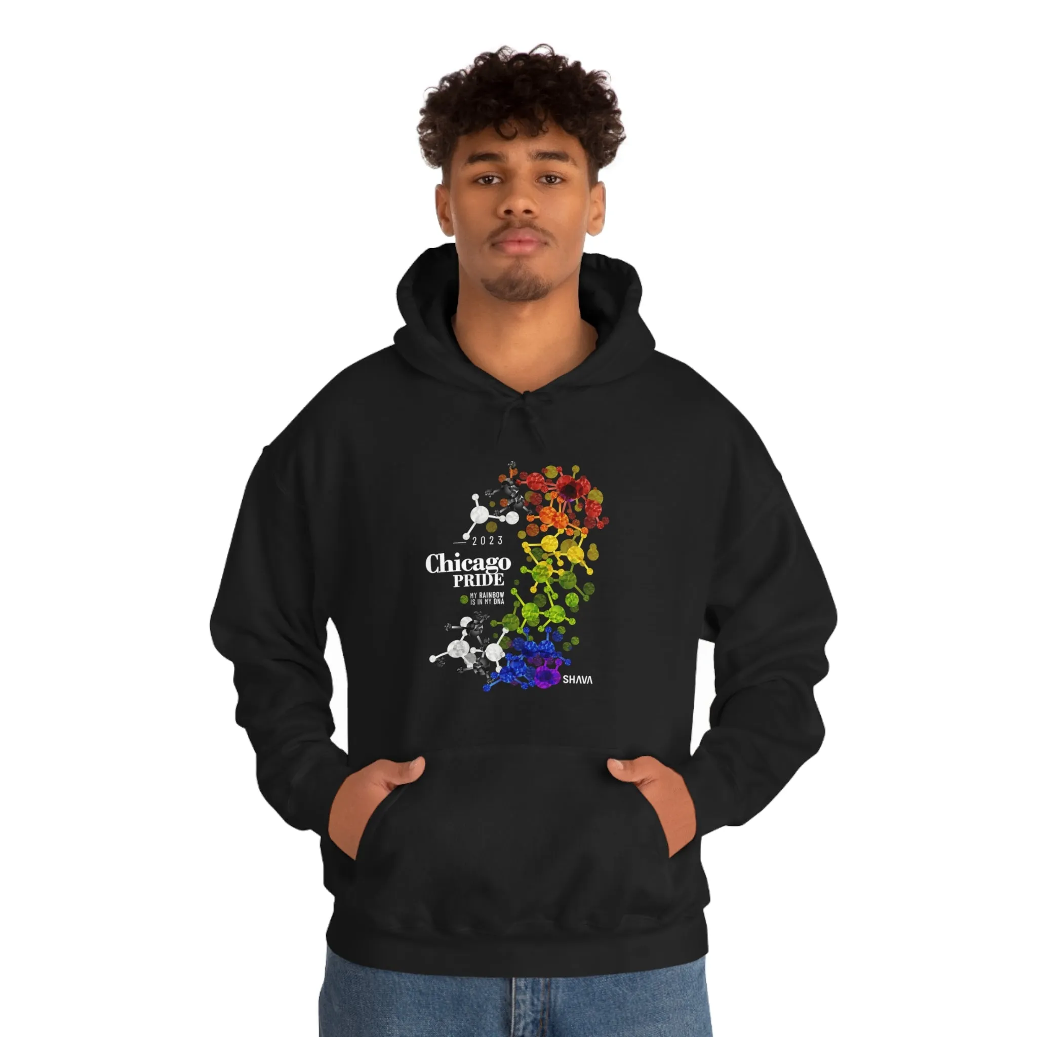 SHAVA CO Straight Ally Flag 2023 Pride, Chicago Unisex Heavy Blend™ Hooded Sweatshirt - My Rainbow Is In My DNA