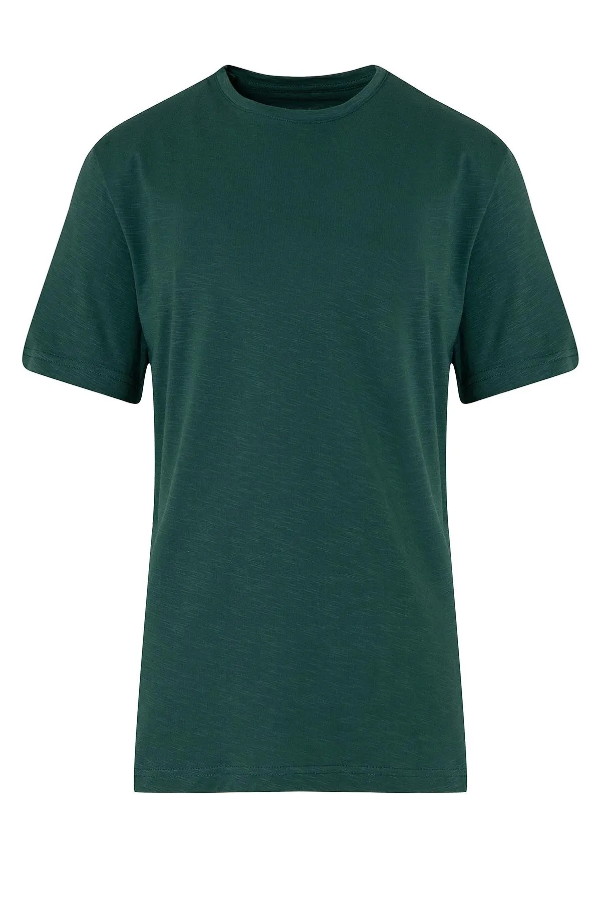 Slim Fit Basic Cotton Green Crew Neck T-Shirt