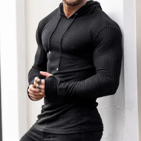 SOLID COLOR STRIPED DRAWSTRING HOODIE