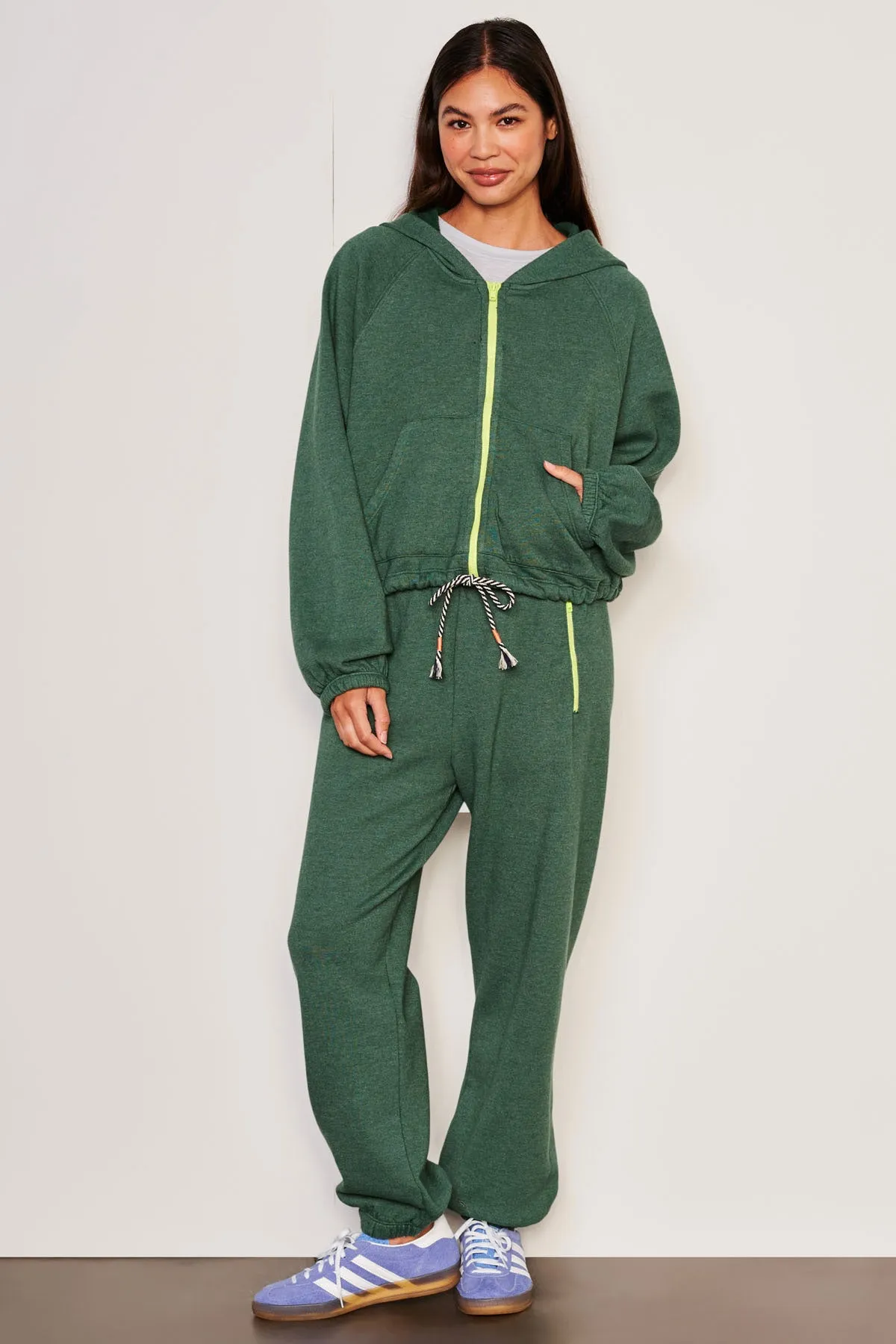 Sundry Cinched Zip Hoodie in Everglade
