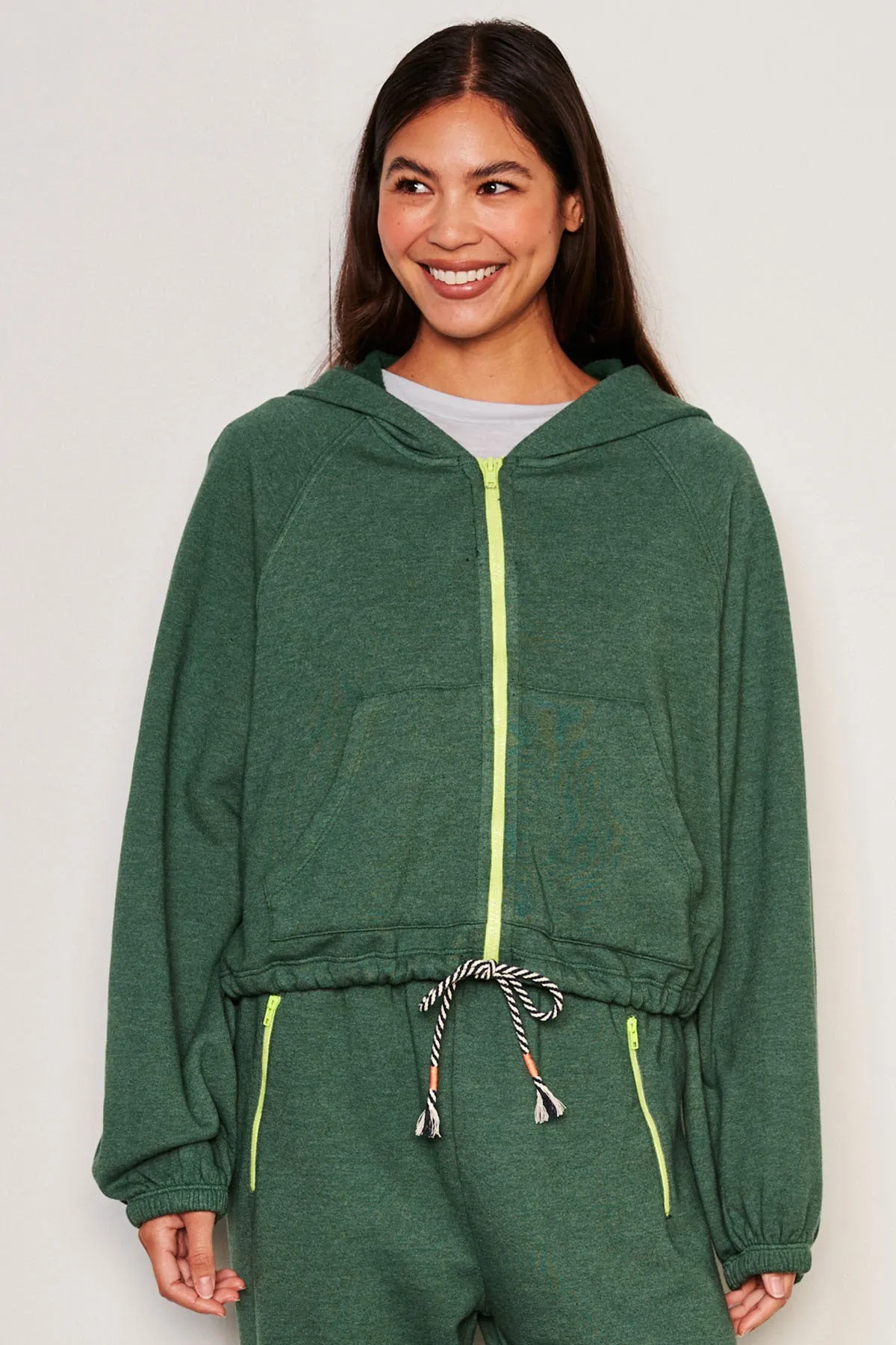 Sundry Cinched Zip Hoodie in Everglade